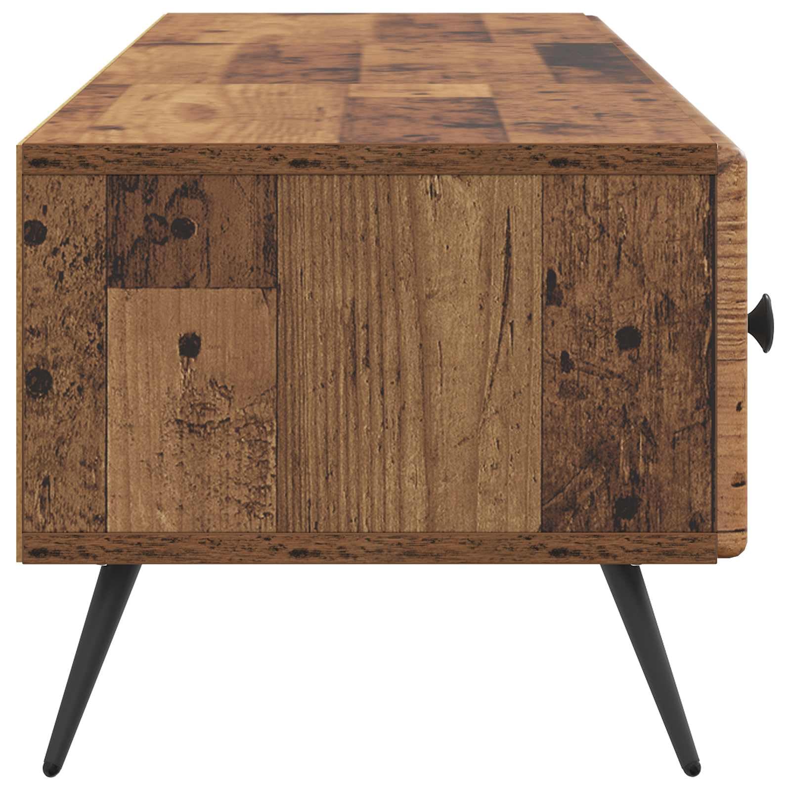Mobile TV in legno anticato, 147 x 34,5 x 30 cm, moderno supporto TV con ripiani e cassetti, molto spazio per lettori multimediali e DVD, design compatto per piccoli appartamenti