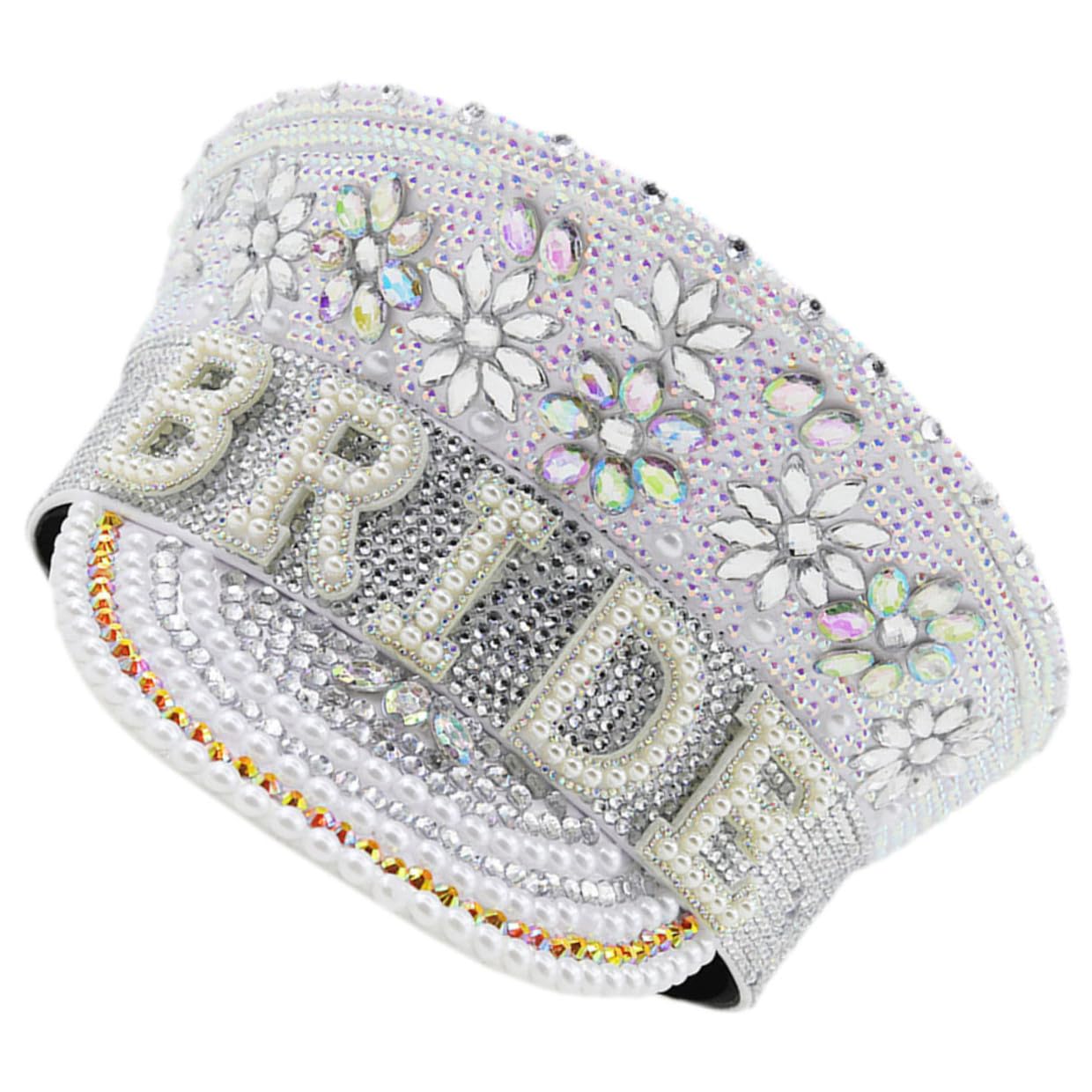 Zerodeko Sombrero Gemas de Imitación y Diseño Delicado Tamaño Ajustable de de Novia Blanco para Despedidas de Soltera y Fiestas