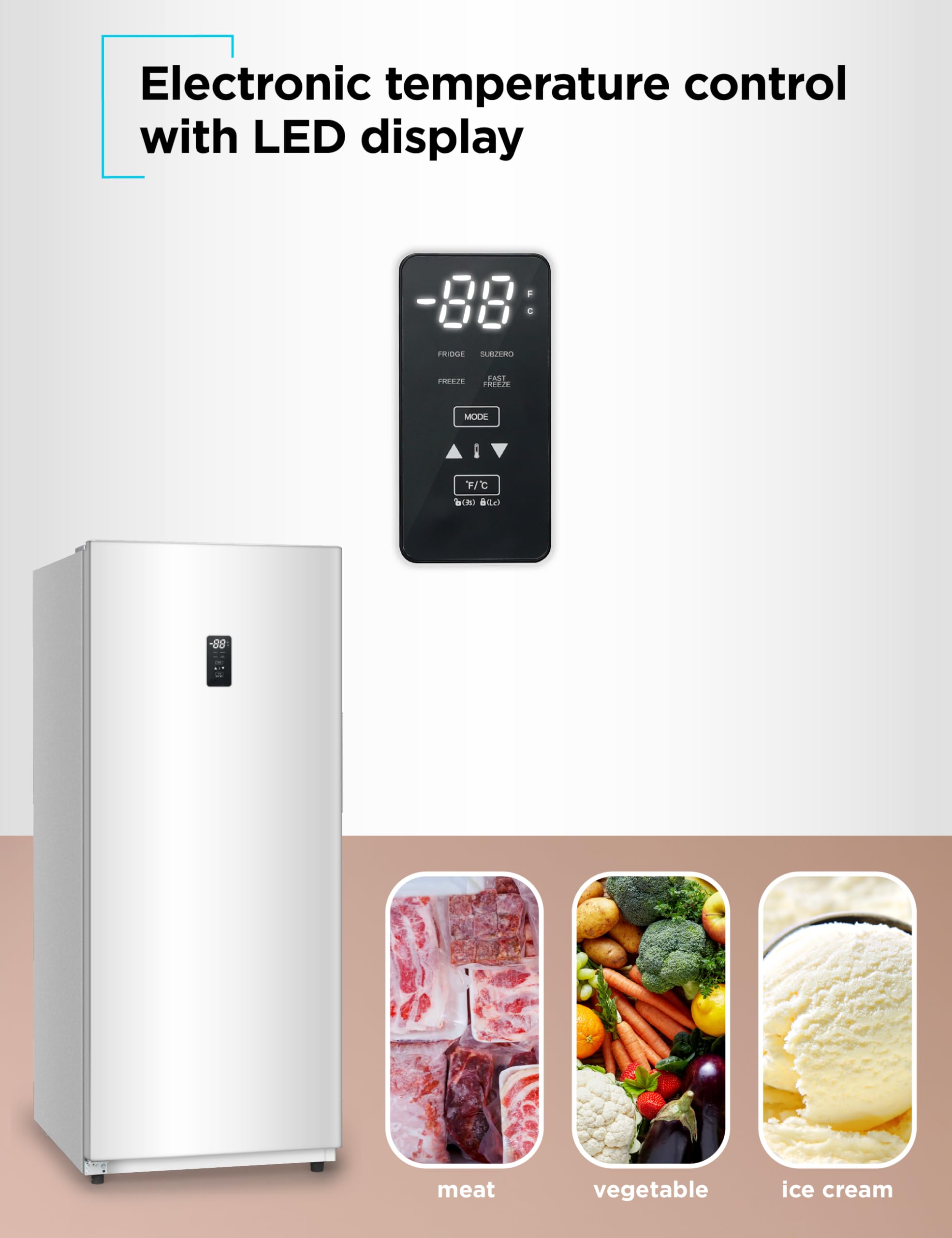 Black+Decker 14 Cu. Ft. Convertible Freezer Refrigerator, Upright Freezer With Glass Shelves, Energy Star Rated, Frost Free, Buc1400xw, White on Fridge.com - View 3