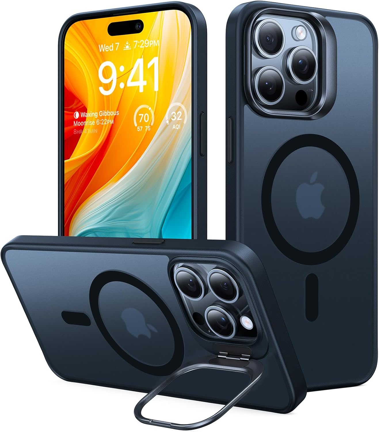 TORRAS for iPhone 15 Pro Max Case, Compatible with MagSafe, Military-Grade Shockproof, Build in Invisible Stand, Magnetic Translucent Slim Hard Back Soft Edge Anti-Scratch, Frost Black iPhone 15 Pro Max 1.Black Titanium