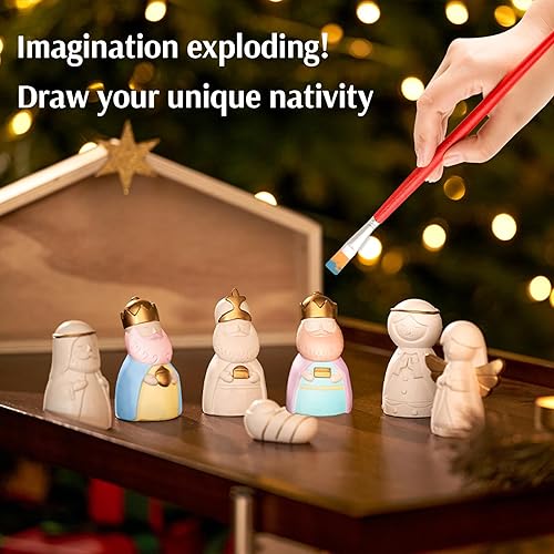 Miniatura 9 de WDS WONDROUS Juego de 12 piezas de pesebre de cerámica, figura de pesebre de Navidad en miniatura, belén de porcelana blanca para Navidad,