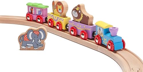 Miniatura 2 de maxim enterprise, inc. Tren de circo para niños con motor de vapor, 2 coches, caboose, 3 animales de madera, colorido juego de ferrocarril de madera