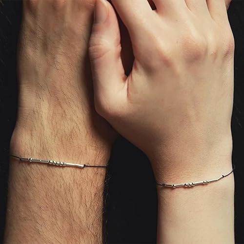 Miniatura 3 de SANNYRA Pulsera ajustable con código morse, mensaje secreto, joyería de moda para mujer, cuentas chapadas en oro de 14 quilates en cordón de seda,