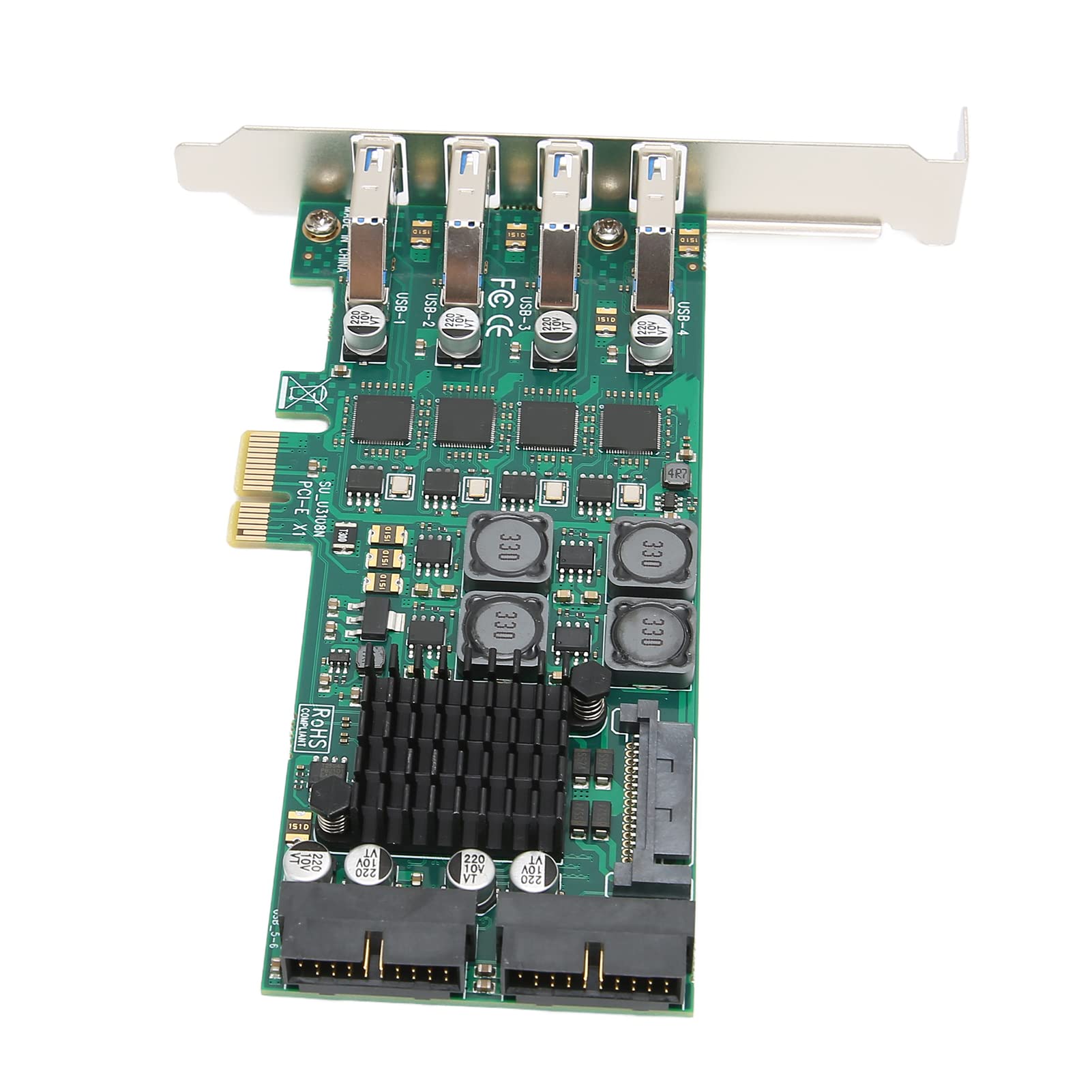 YECK PCIE to USB 3.0 Expansion Card, Stable Power 5Gbps Transmission 4 Channels 2x19 Pins PCIE to Office USB 3.0 Card