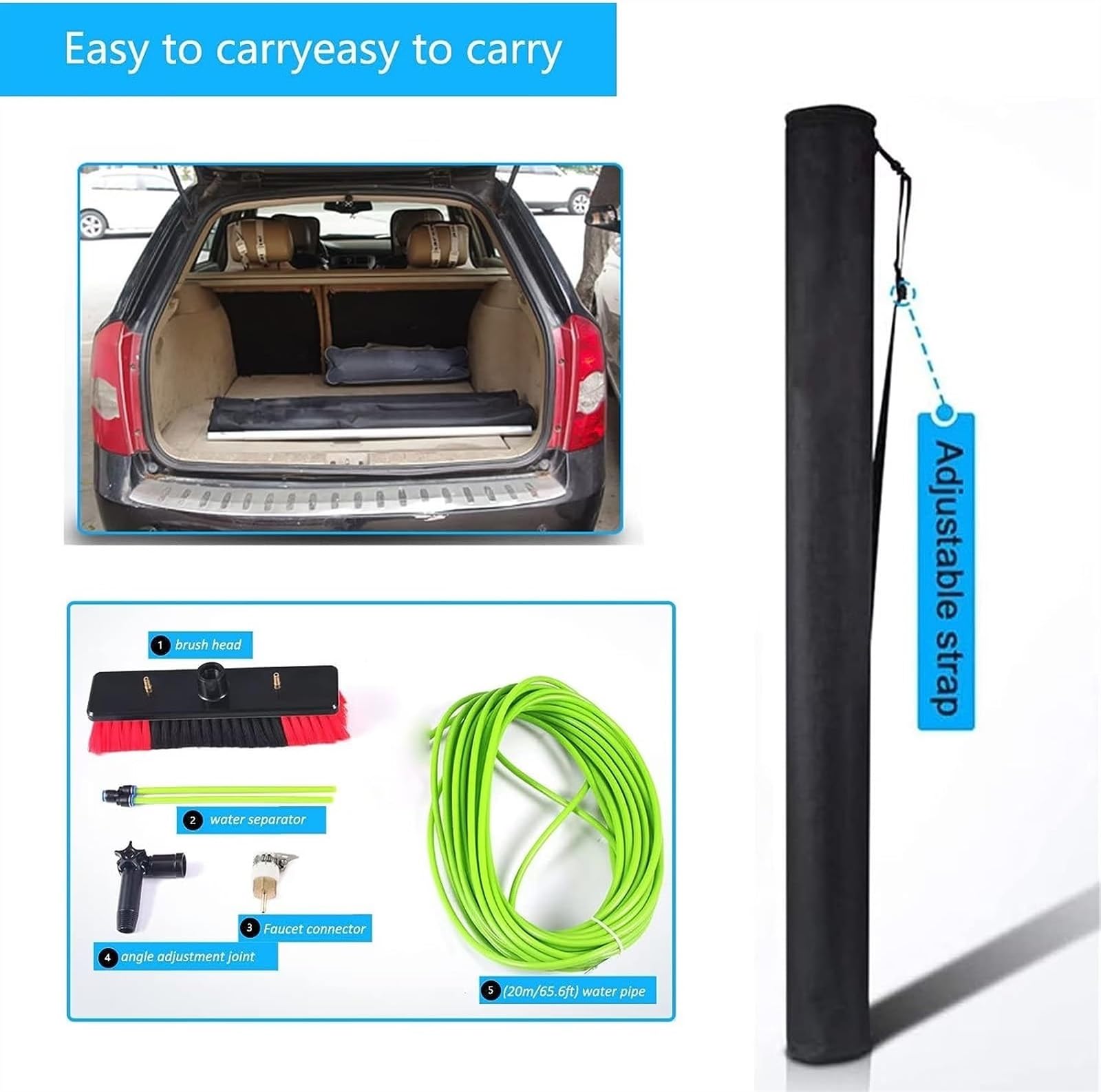 Teles Kit de cepillo de agua para limpieza de ventanas, poste retráctil con alimentación de agua, perfecto para la limpieza de paneles solares, diseño eficiente para un uso fácil