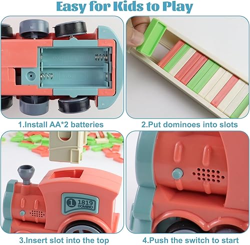 Miniatura 4 de Domino Train - 200 juguetes de tren de dominó apilables automáticos, juego de tren de dominó para niños con luces y sonido, bloques de dominó