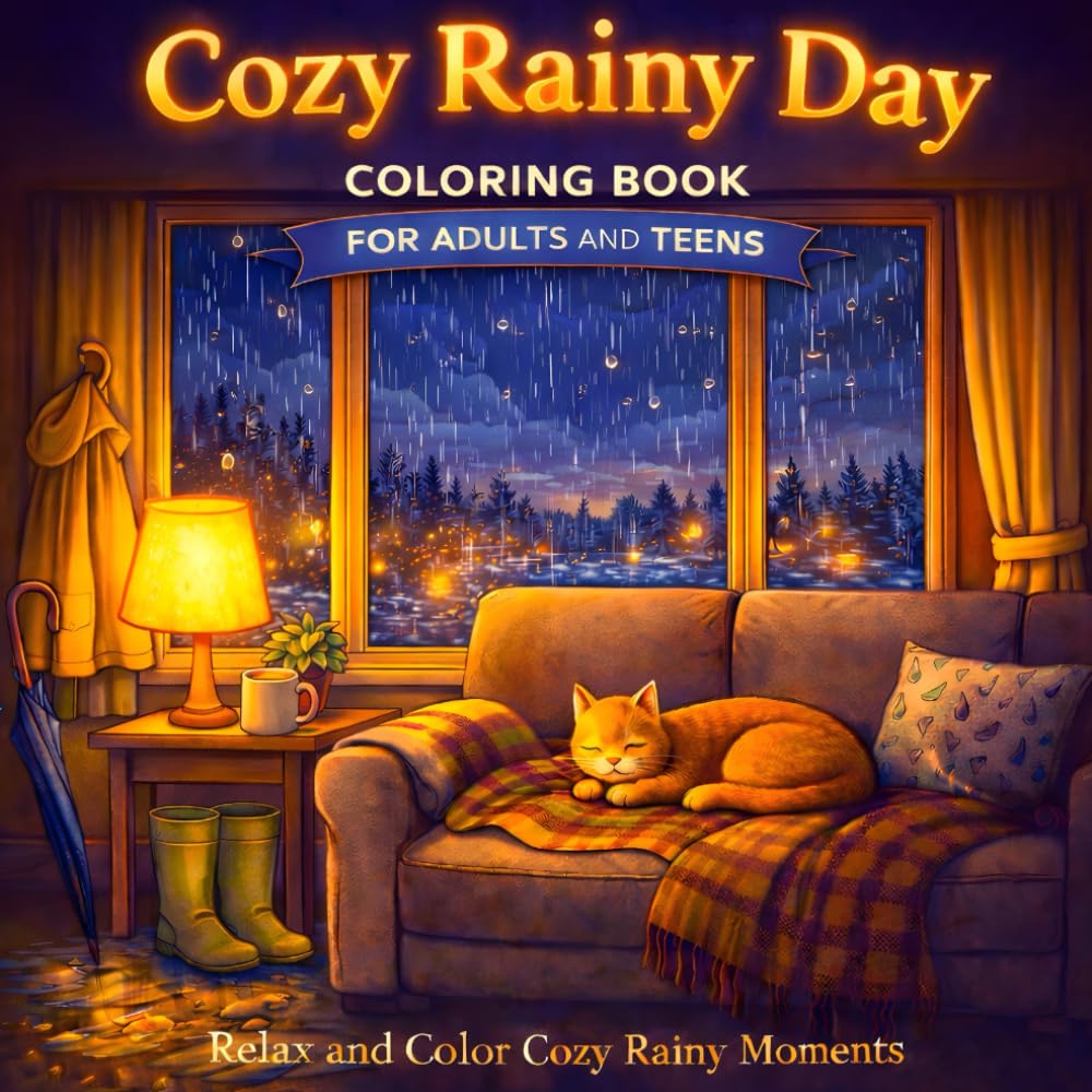 Cozy Rainy Day Coloring Book: Cozy Rainy Day Coloring Book Bold and Easy Cozy Rainy Scenes to Color for Relaxation, Stress Relief, and Creative Fun for Adults and Teens