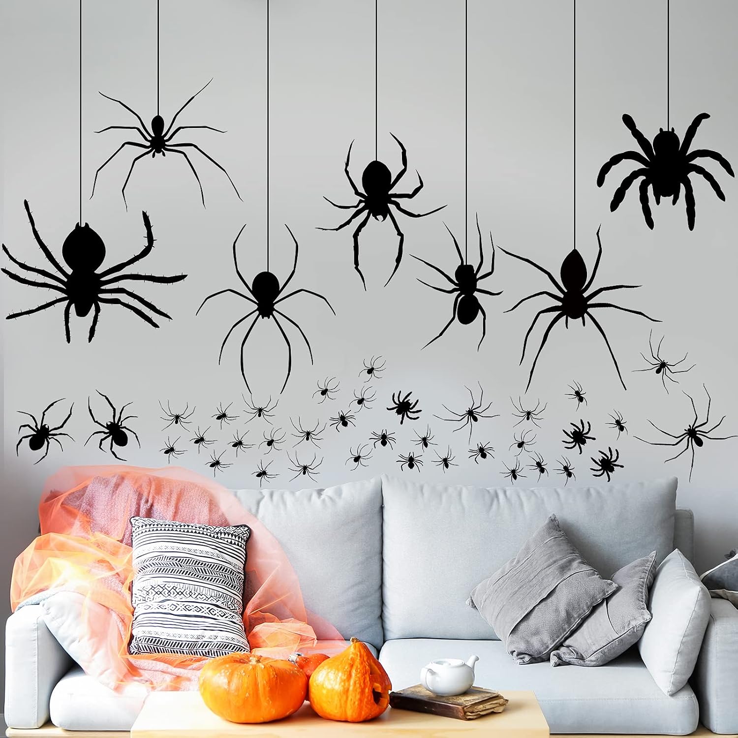 Tatuo 209 Pieces/4 Sheets Halloween Spider Stickers Large Spider Wall Decal