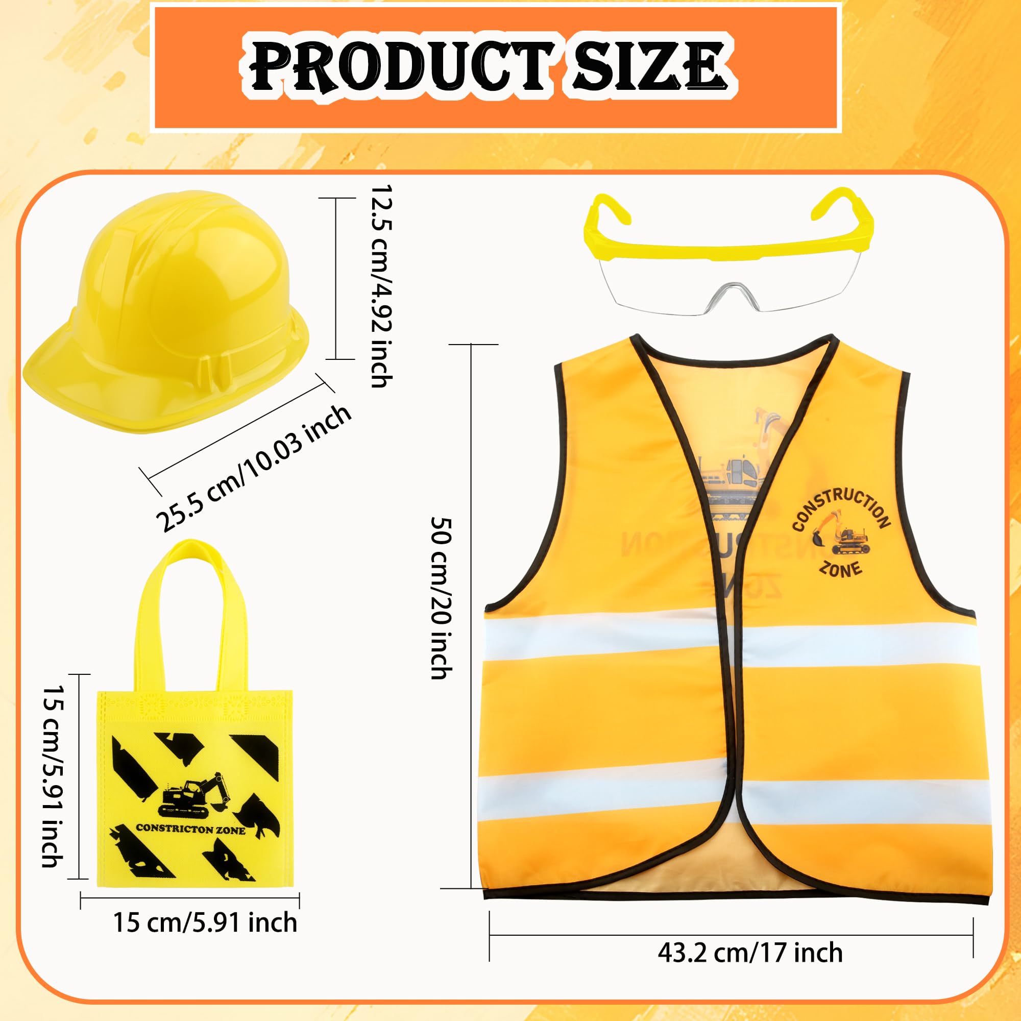 Flotory 24 Pcs Kids Construction Worker Vest Costume Construction Role Play Vest with Hat and Goggles Builder Career Outfit for Boys Girls Dress Up Party FavorHalloween - Image 2