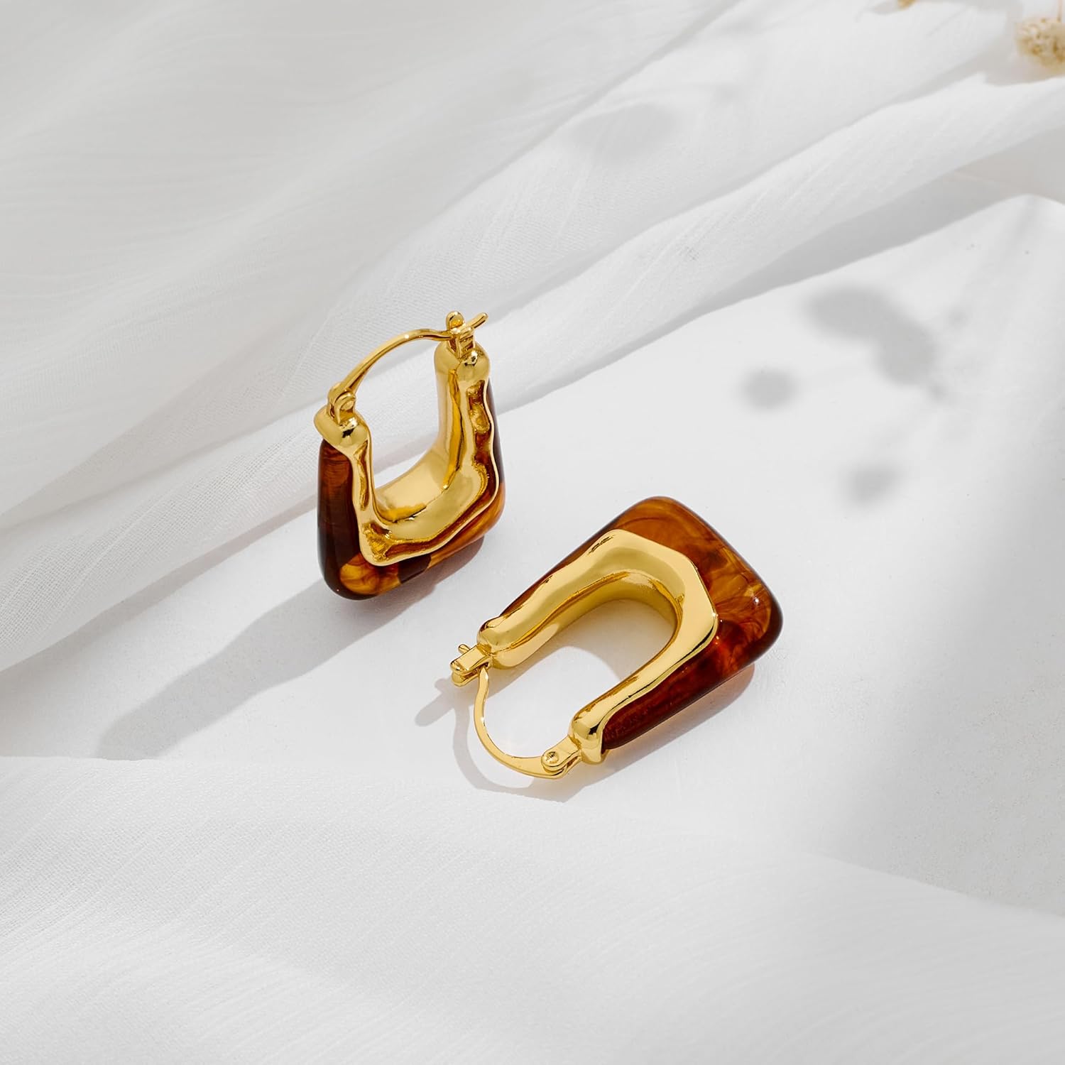 Acrylic Hoop Earrings for Women 14K Gold Plated Chunky Hoop Earrings Vintage Geometric Resin Fashion Jewelry Gifts - Image 4