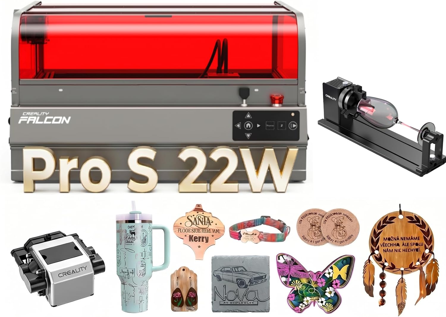 Creality Falcon2 Pro S 22W Laser Engraver Bundle with Rotary Roller Pro