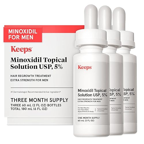 Keeps Minoxidil - Solución tópica de crecimiento del cabello para hombres 5 tratamiento de pérdida de cabello suministro de 3 meses 3 botellas de 2 Keeps Minoxidil - Solución tópica de crecimiento del cabello para hombres 5 tratamiento de pérdida de cabello suministro de 3 meses 3 botellas de 2