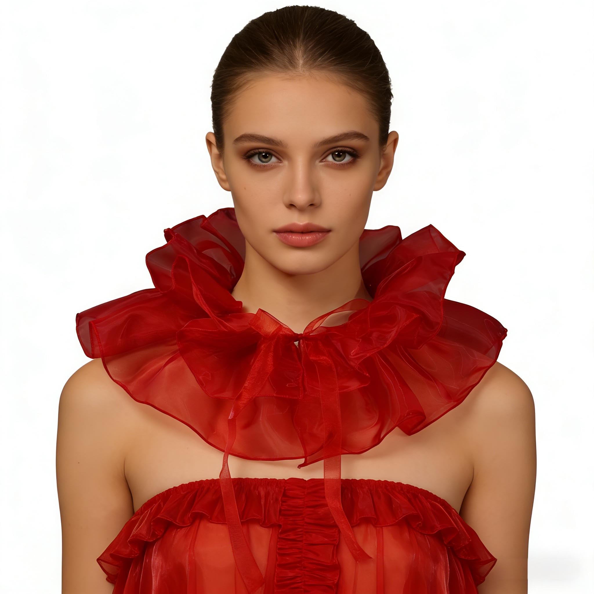 Mavikim Women's Court Ruffled Pleated Collar Lace-up Shawl Scarf Double-layered Victorian Elizabethan Neckwear