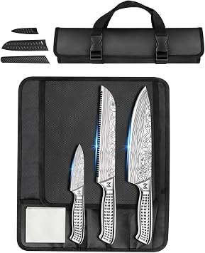 4PCS Kitchen Knife Set,High-Carbon Stainless Steel Chef Knife Set, Portable Knife Roll Bag, Portable Knives for Outdoor Camping and Travel
