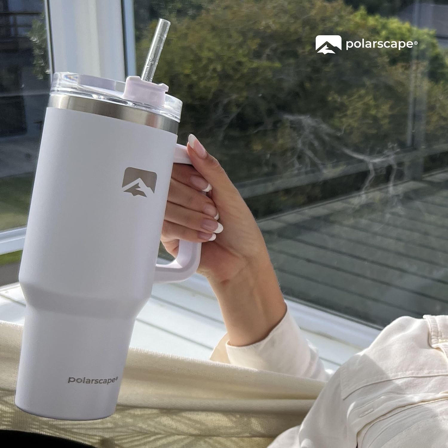 polarscape 40oz Tumbler with Straw and Lid - Insulated Travel Mug, BPA Free, Leak Proof, Dishwasher Safe, Stainless Steel, Double Walled - Includes 2 Lids 2 Straws - 40oz / 1182ml - White image 2