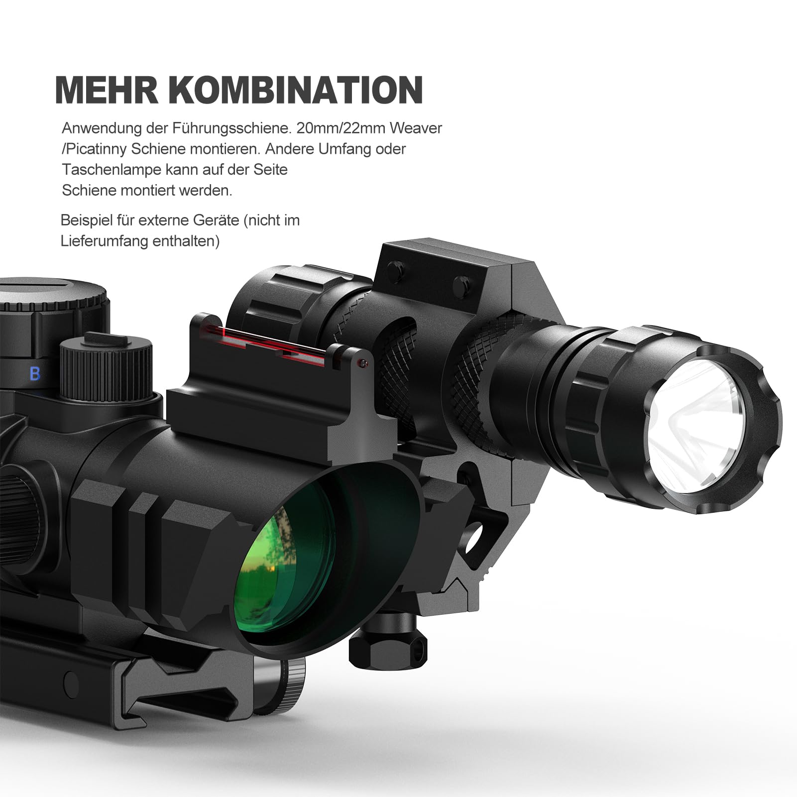 Feyachi Zielfernrohr 4x32mm Leuchtpunktvisier Rot-Grün-Blau Illuminated Airsoft Red Dot Visier mit Top Fiberoptik für Jagd, Softair und Armbrust mit 20mm/22mm Montage