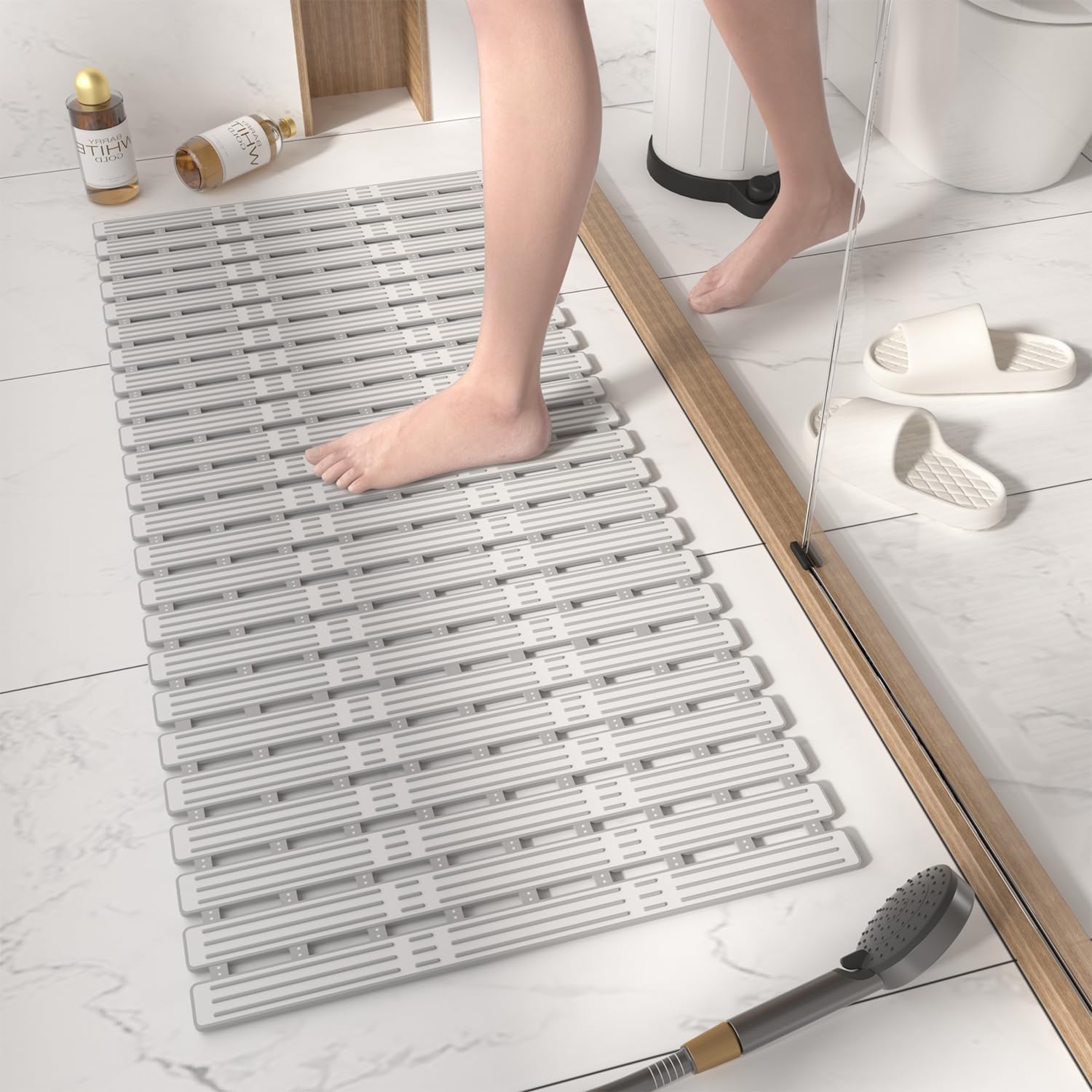 Tapis de douche antidérapant TPE gris clair 90x40 cm