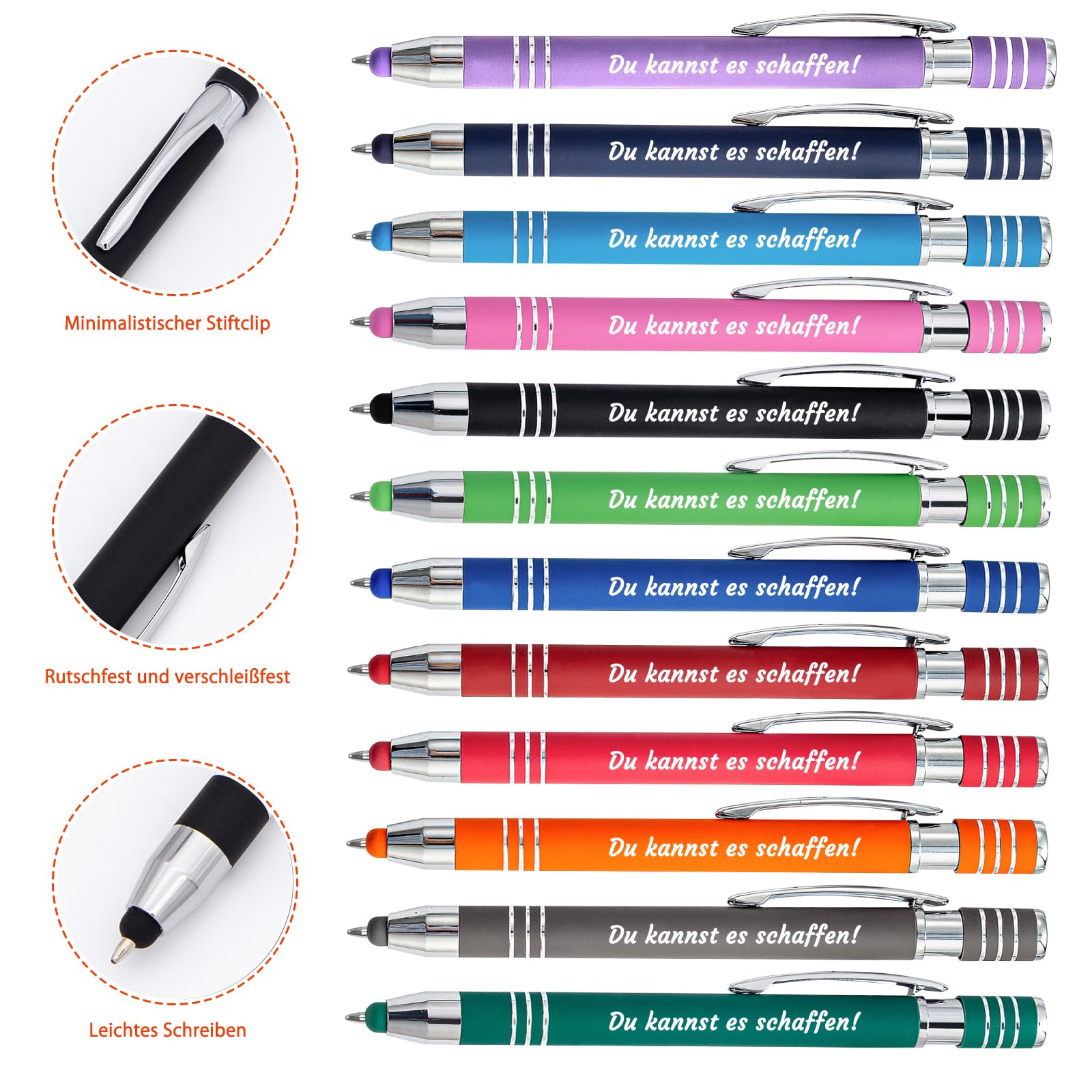 Personalisierter mehrfarbiger Kugelschreiber, benutzerdefinierter Soft-Touch-Kugelschreiber mit Stylus, personalisierter Namensstift aus Metall für Büro, Geschäft, Schule, schwarze Tinte - 36Stück