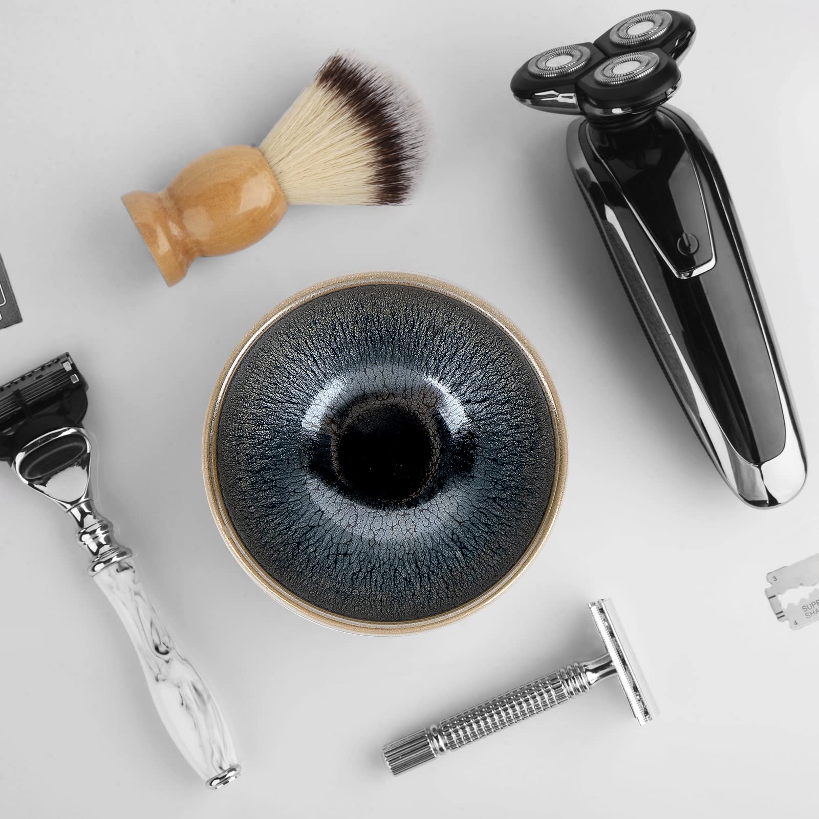 Linkidea Ciotola da Barba in Ceramica, Ciotola per Sapone da Barba Bagnata a Flusso Smaltato Naturale Fatto a Mano, Ciotola da Barba da Uomo squisita e raffinata (Colorato)