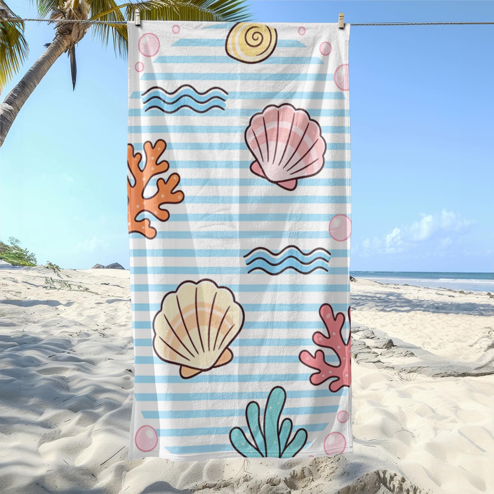 Fouta PlagePlage Jaune Clair Mer Bleue Modèle Surdimensionné avec Diverses Tailles, Respirante et Portable, Parfaite pour Voyages Sorties Piscine et Usage Extérieur Quotidien 90x160 cm