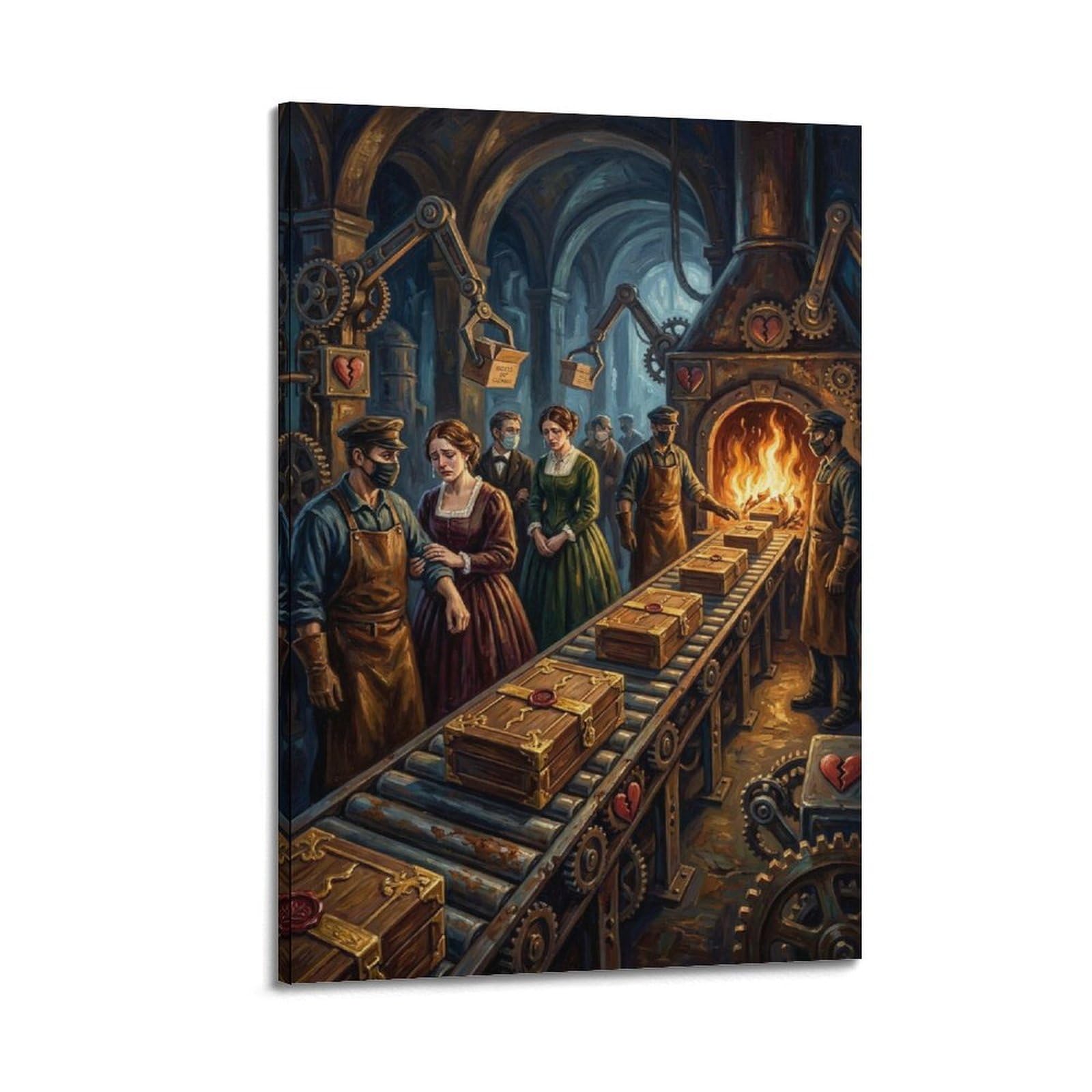 XKUGA Surreal Vintage Factory Poster Coffin Conveyor Dark Humor Modern Decorative Canvas Prints - Ideal Wall Art for Family, Man Cave, Game Room, Boys & Girls Bedroom 12x18inch(30x45cm)