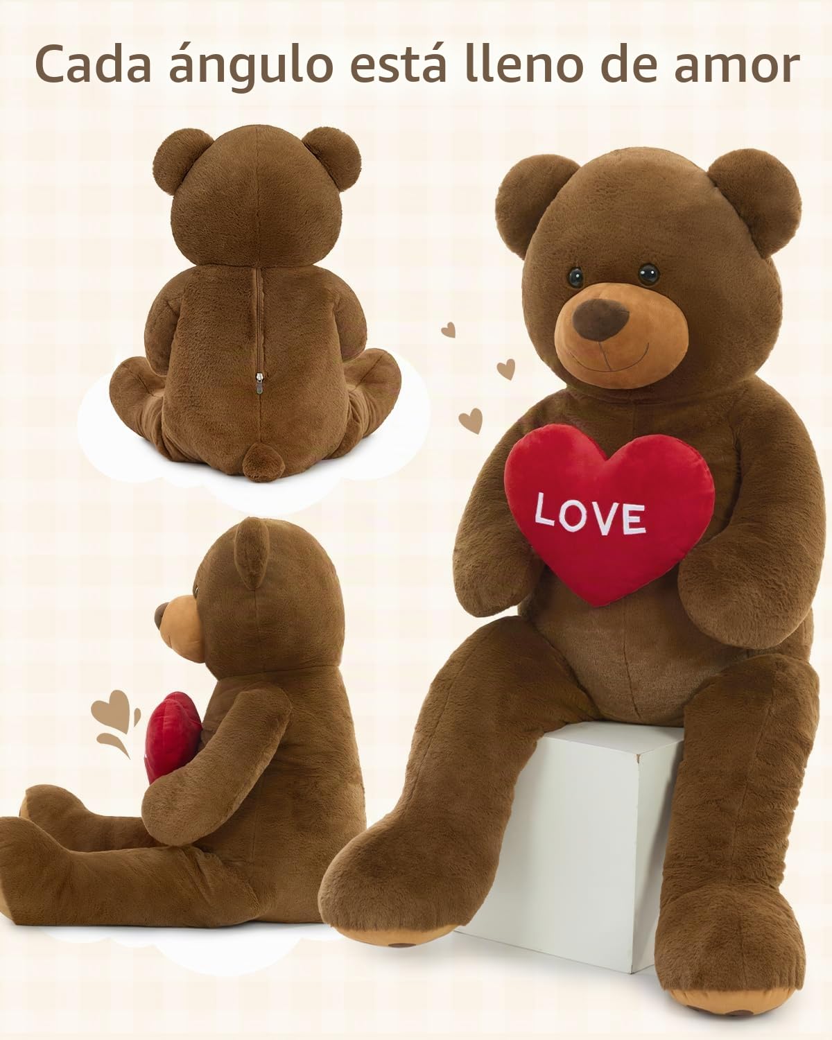 MorisMos Oso de peluche gigante con amor, 130 cm, XXL, marrón, osito de peluche grande, suave, osito de peluche, regalo para niño, novia, cumpleaños, San Valentín
