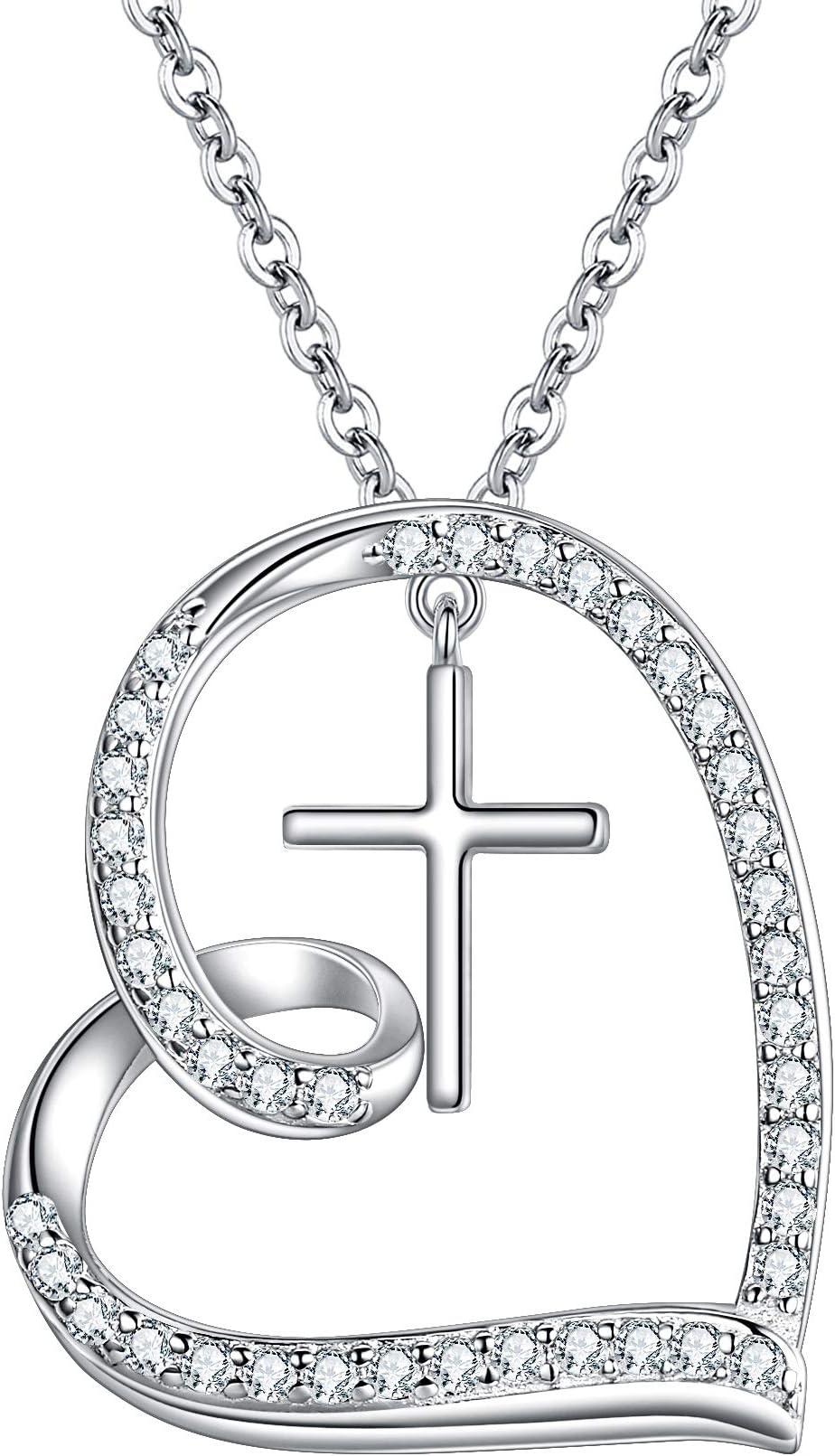 FANZE 925 Sterling Silver Cubic Zirconia Love Heart Pendant Necklace Gift for Women Mother Friends