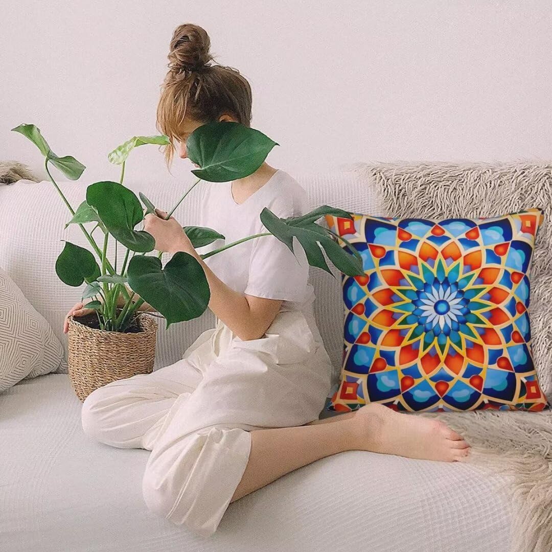 Kissenbezug 65x65 cm 2er Set Outdoor Kissen Mandara Sofakissen Leinen Kissenbezüge Dekokissen Bunt Zierkissen & -hüllen Deko Kissen Quadratisch Pillow Cover für Sofa Schlafzimmer Zuhause Gifts -LY543