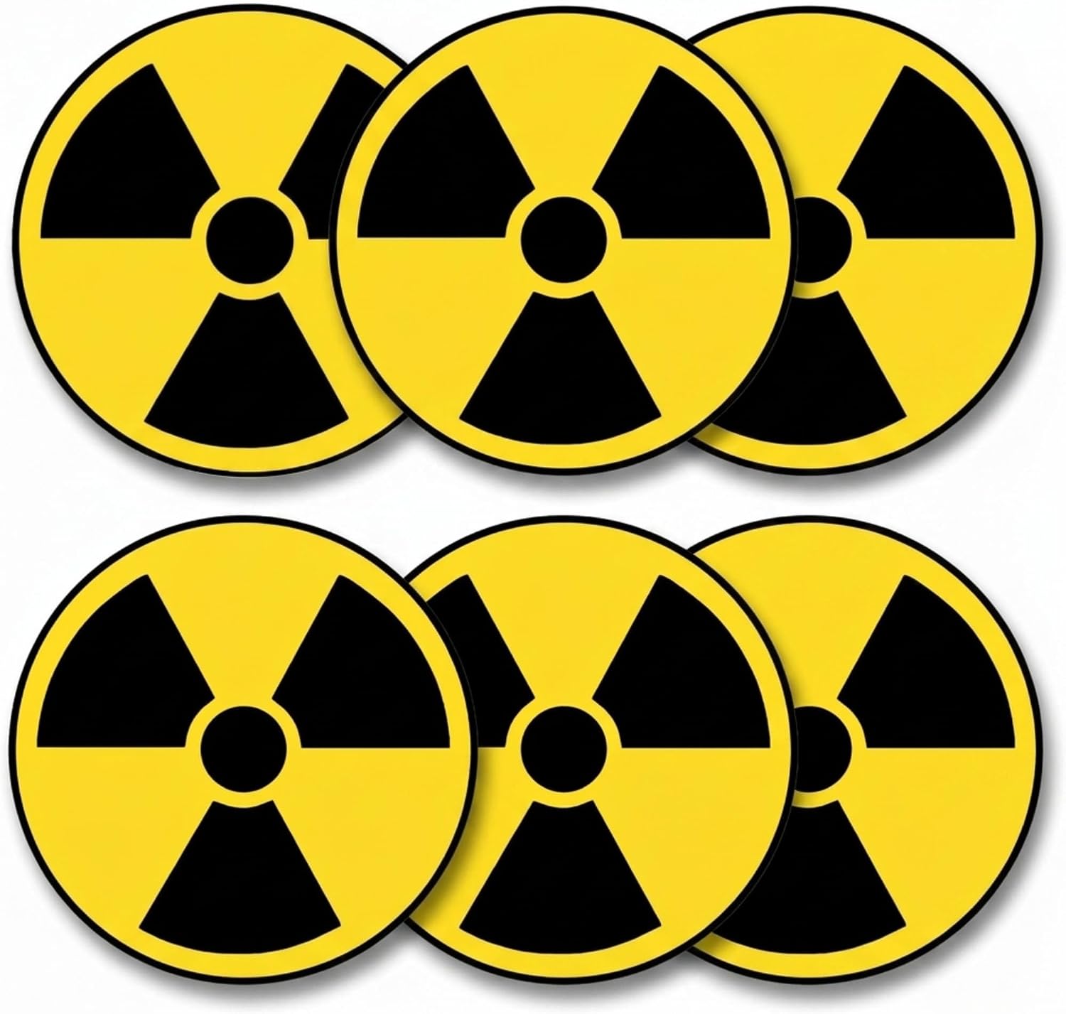 Radiation Hazard Warning Label, 3" Round, Pack of 6 Decals, Coated Paper, Yellow/Black Universal Radiation Symbol Stickers, Self-Adhesive Radioactive Sign