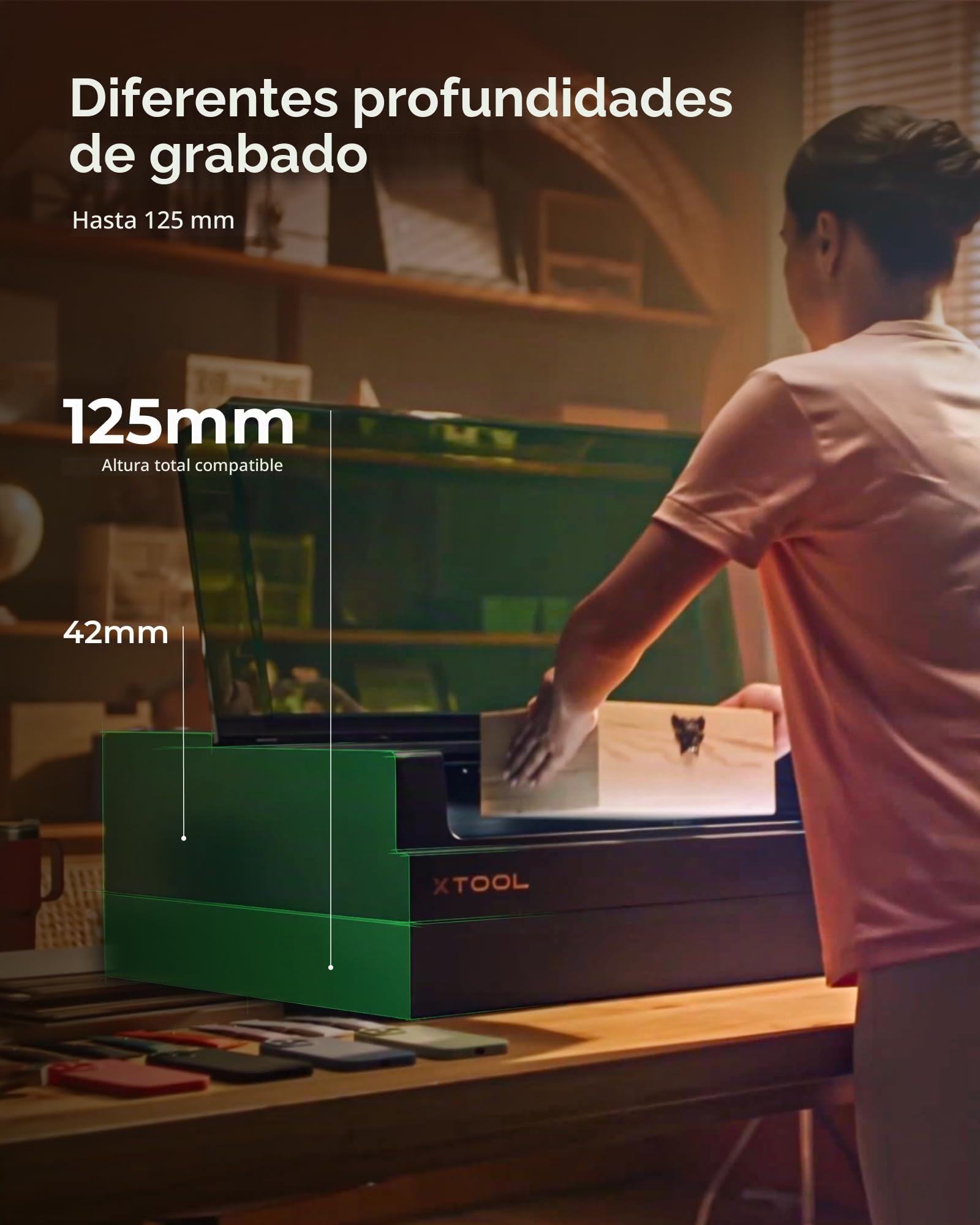 xTool S1 Riser para Máquina de Grabado Láser S1 con una Altura de Hasta 125 mm, 76,5 x 56,1 x 9,4 cm