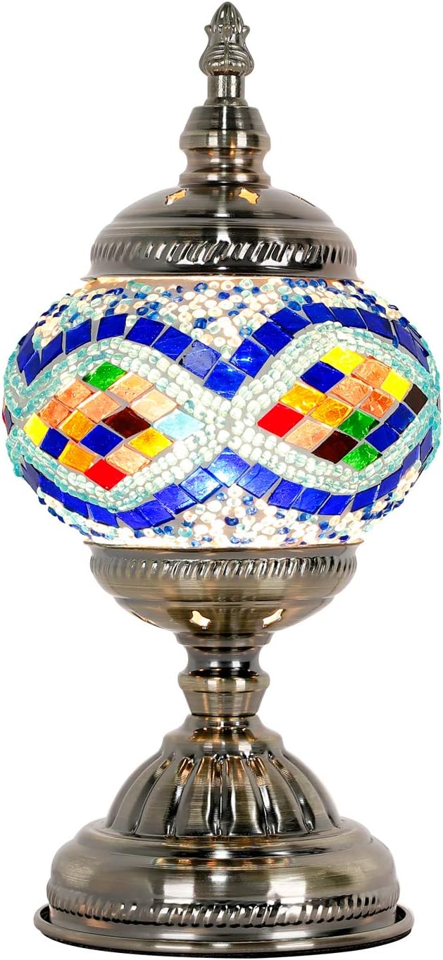MarrakechHandmade Turkish Mosaic Glass Bedside Lamp Boho Mosaic Desk Table Lamps Lights for Bedroom,Living Room, Coffee Table