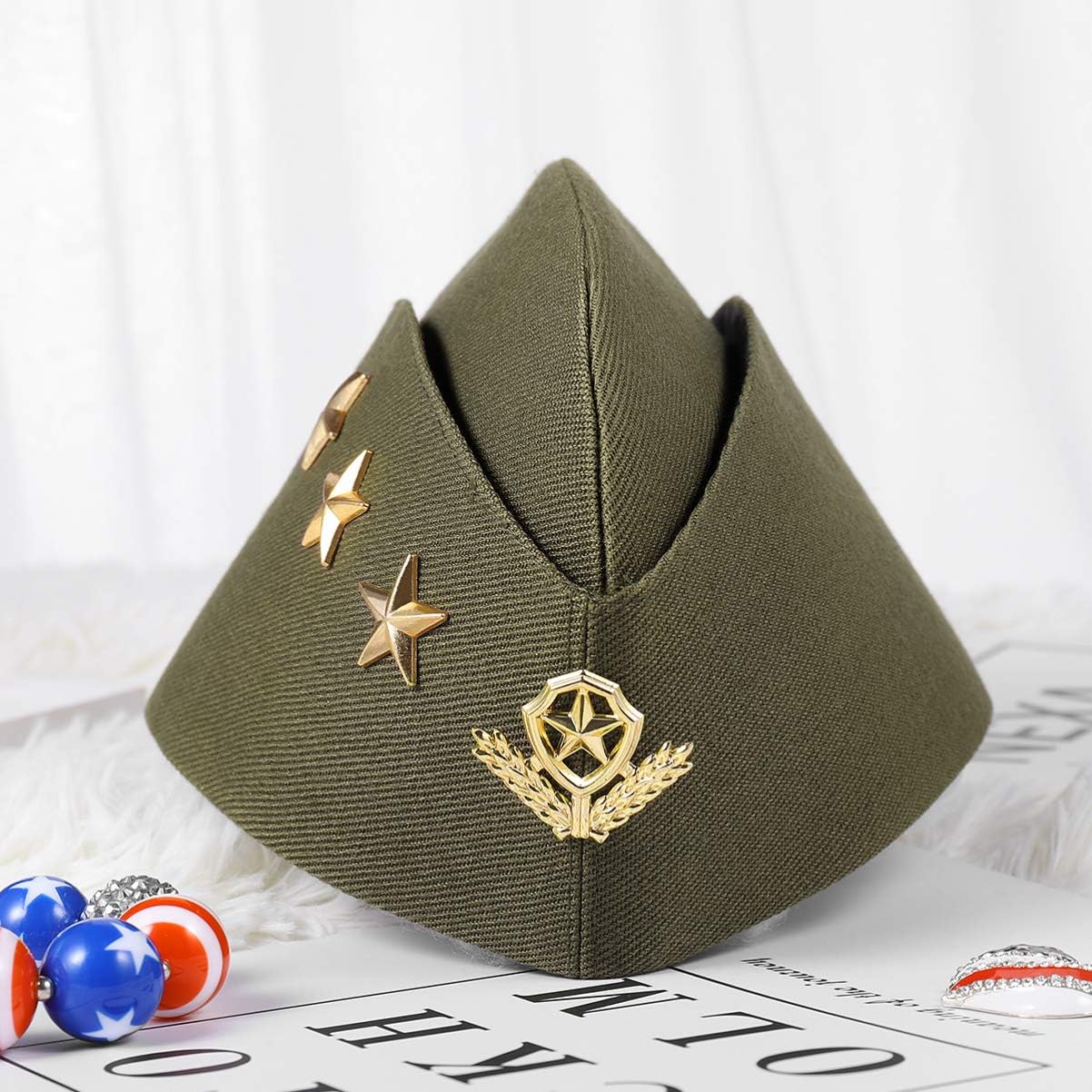 SYOSIStewardess Hat Airline Stewardess Cap Nautical Sailor Hat Three Stars Stewardess Cap Performance Cosplay Costume Hat Pilot Captain Costume Hat Hair Accessories for Party Cosplay Musical