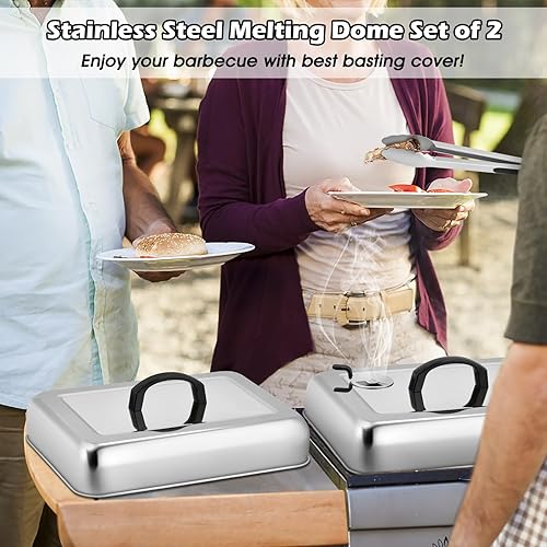 Miniatura 7 de HaSteeL - Cúpula de fusión rectangular, 2 unidades, cubierta de vapor de acero inoxidable de 13.3 x 9.8 pulgadas, tapa de plancha sólida resistente