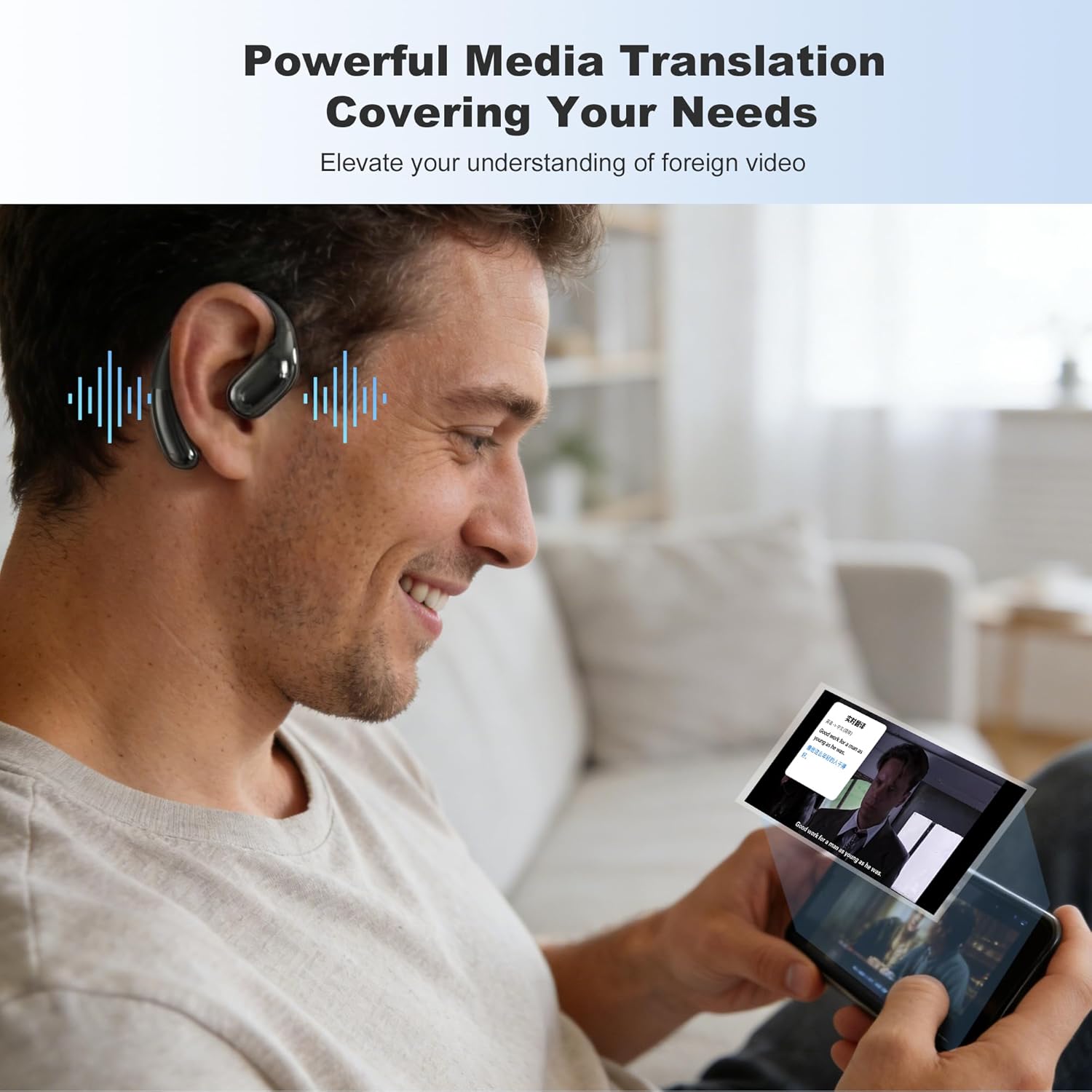 AI Translation Earbuds, Real-Time Two-Way Language Translator for Calls, Video & Media, AI Meeting Assistant with Transcribe & Summarize for Business, Learning, Travel with AI Assistant