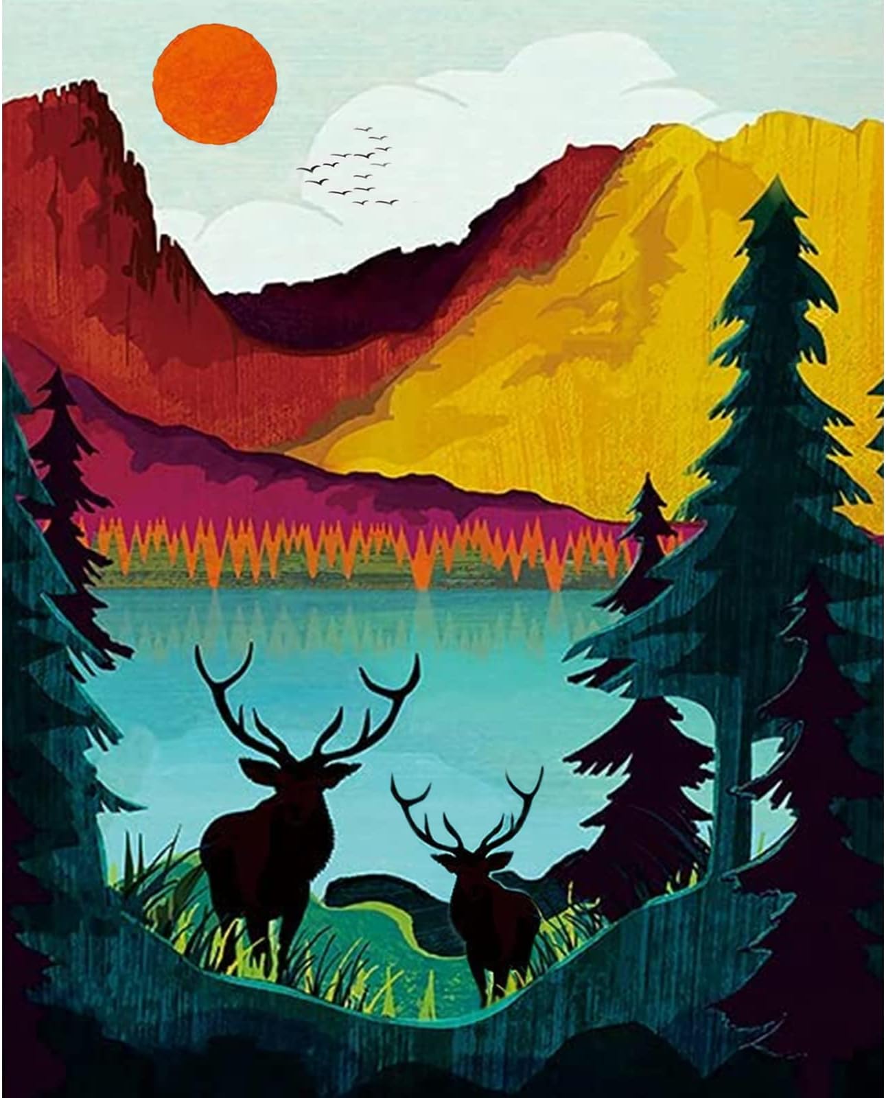 Tucocoo Framed Paint by Numbers Kits with Brushes and Acrylic Pigment DIY Canvas Painting for Adults - Rocky Mountains National Park Landscape Picture Arts Crafts for Home Wall Decor (16''x20'')