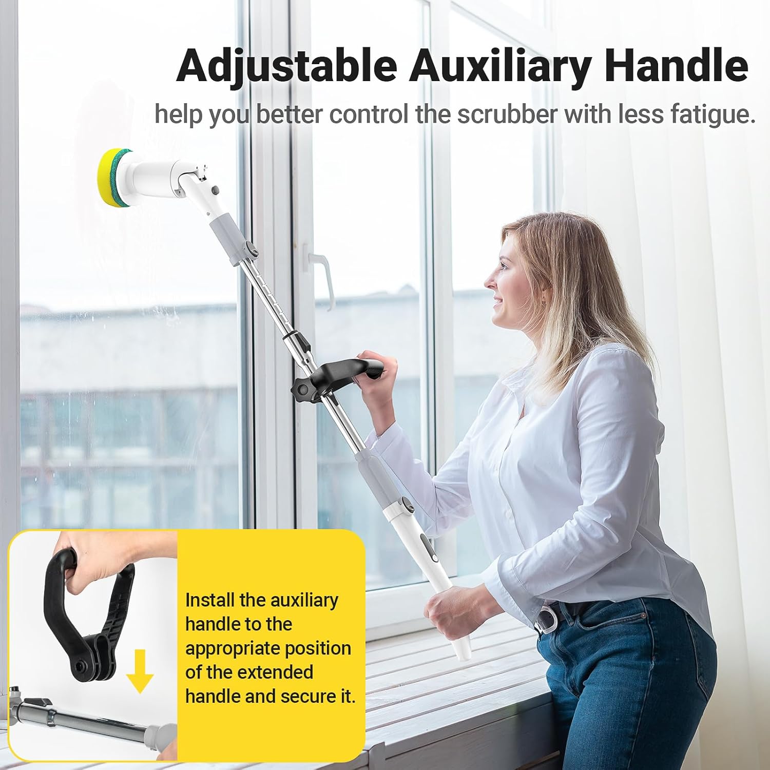 Electric Spin Scrubber, Cordless Cleaning Brush Shower Scrubber Up to 550 RPM with 9 Replaceable Brush Heads, Bathroom Scrubber Adjustable Extension Handle for Cleaning Bathroom Kitchen(Grey)