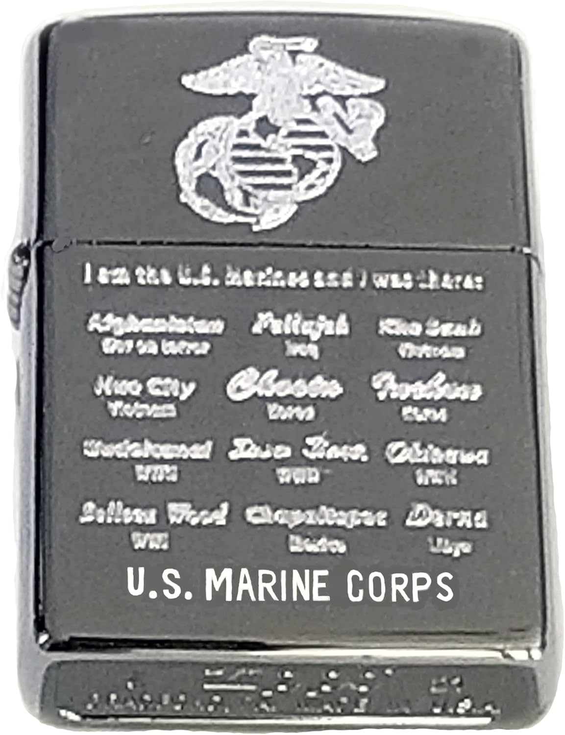 US Marines Famous Battles Polished Chrome Zippo Lighter - Semper Fi