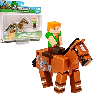 Bizak Minecraft 64110030-1 Figurine Alex et Cheval avec Mouvement, modÚles à Collectionner, Licence Officielle du Jeu vidéo de Construction et Bricks, Adultes Fans et garçons ou Filles