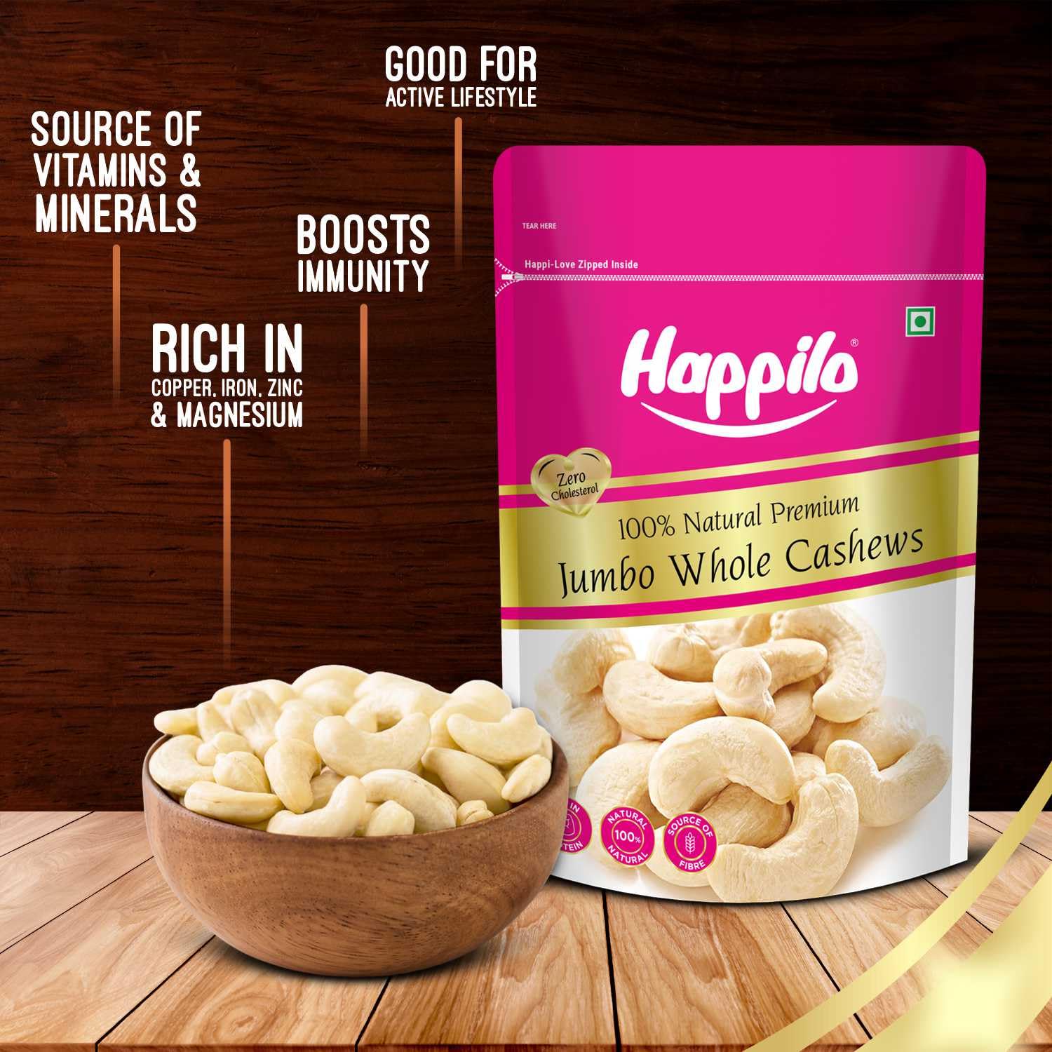 Happilo 100% Premium King Size Whole Cashew Nuts, 200g