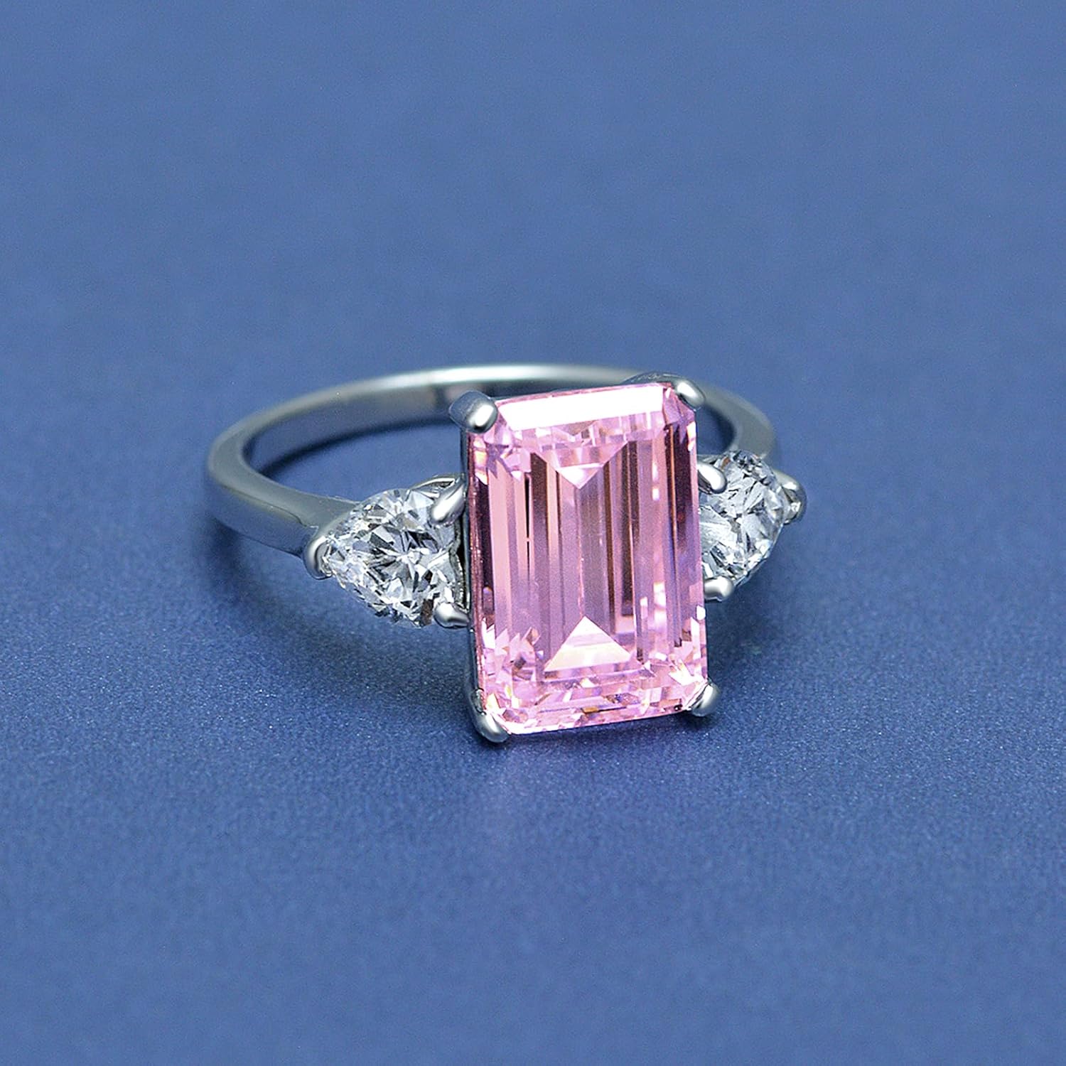 5Ct Engagement Ring for Women, 925 Sterling Silver Emerald Cut Simulated Diamond 5A Cubic Zirconia Three Stone Wedding Promise Ring