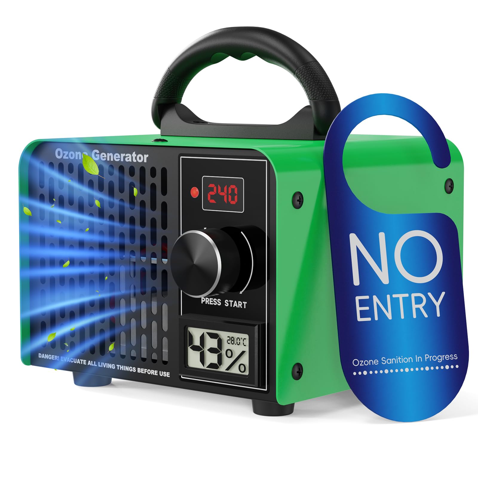 Ozongenerator 168,000mg/h Ozongerät - 2-In-1 Ozon Luftreiniger,240-Minuten-Timer,Mit Temperatur- und Feuchtigkeitsanzeige,Ozonisator Industrieller O3 für Auto Wohnung Hotels Küche und Haustiergerüche