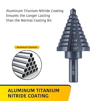 Anfrere 10 Sizes Step Drill Bit for Metal Sheet, 1/4 to 1-3/8 Inches High Speed Steel Drill Cone Bits for Hole Drilling Cutting, HSS Multi Size Hole Stepped Up Unibit