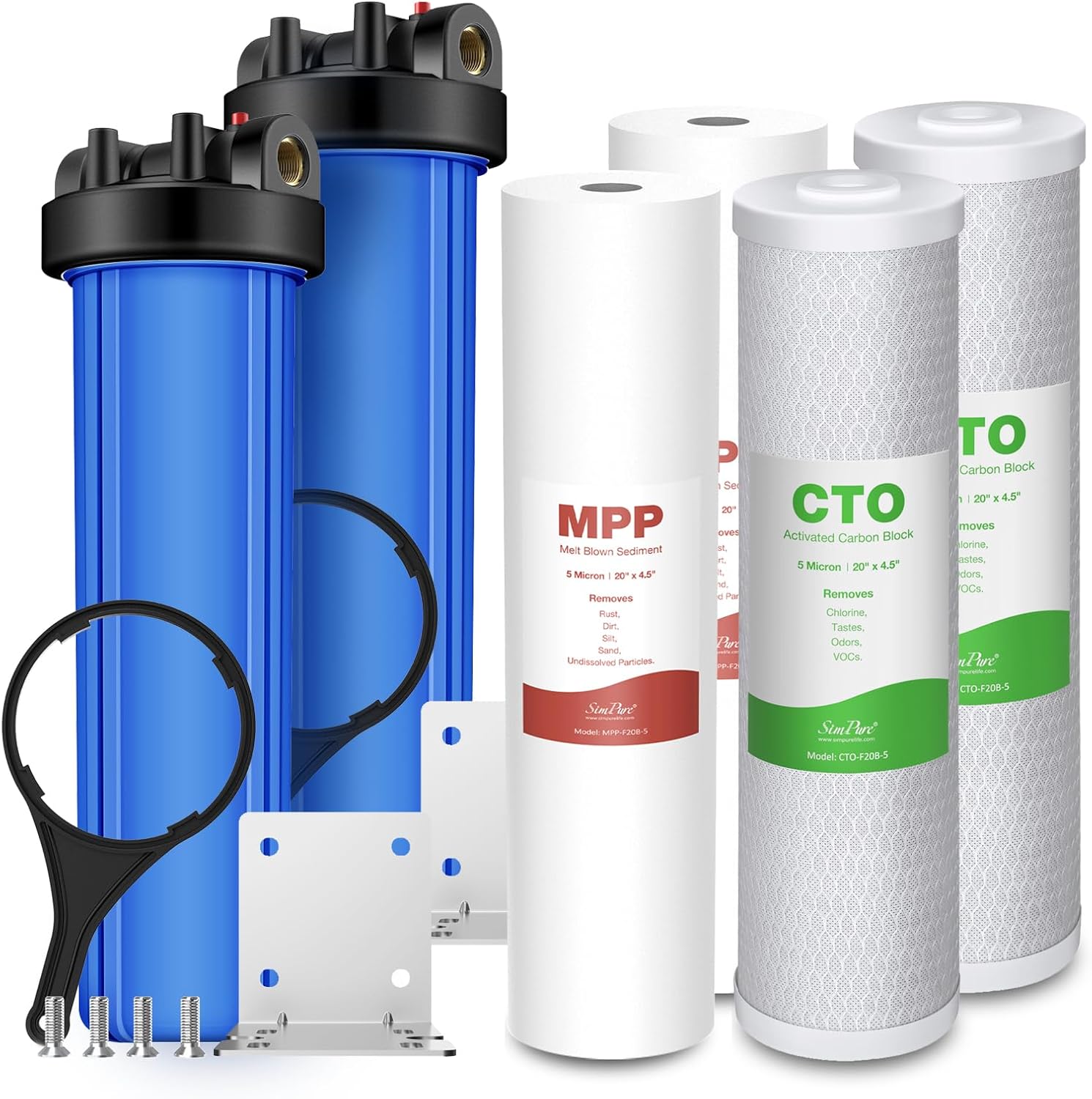 SimPure DB20P 20In Filter Housing with 20" x 4.5" PP Sediment and CTO