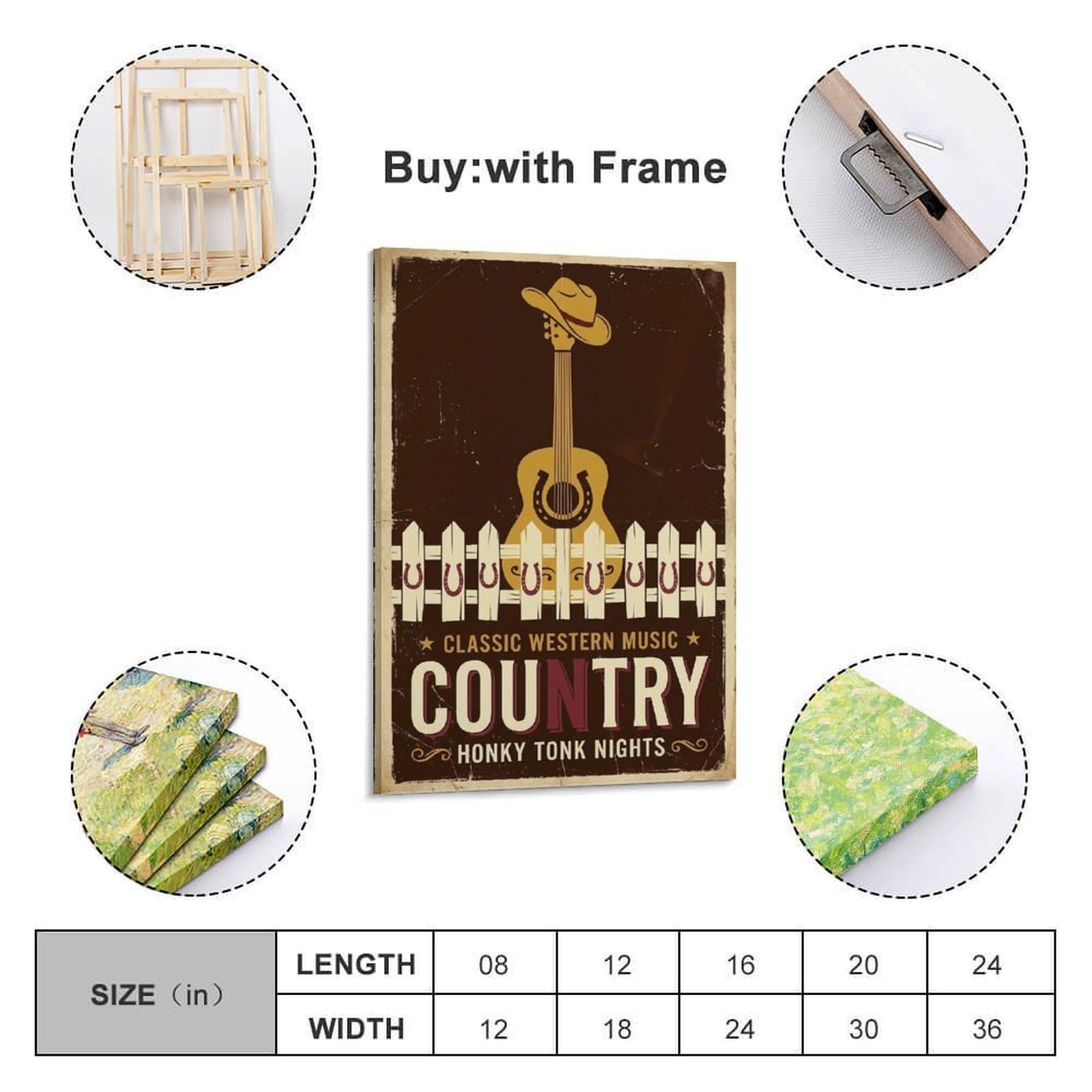 OKNGB Poster decorativo da parete su tela, stile retrò, con cowboy occidentale, chitarra, musica country, poster decorativo moderno per camera da letto, 50 x 75 cm