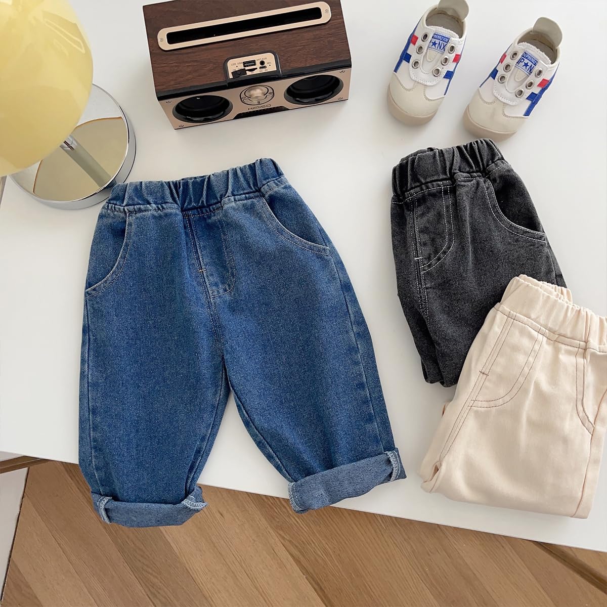 Blau Jeans Baby Mädchen Jungen Jeanshose Gr. 68/74/80/86/92/98/104/110, Kleines Kind beige Jeanshose Denim Pants Mädchen Gerade geschnittene Jeans 6 Monate-5 Jahre
