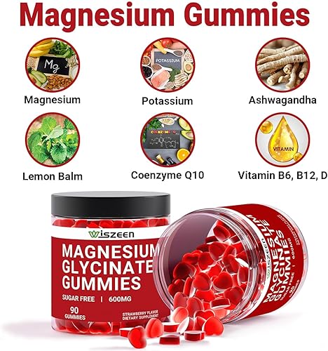 Miniatura 2 de Gomitas de glicinato de magnesio, 60 porciones, gomitas masticables de glicinato de magnesio sin azúcar con L-treonato, Ashwagandha para adultos