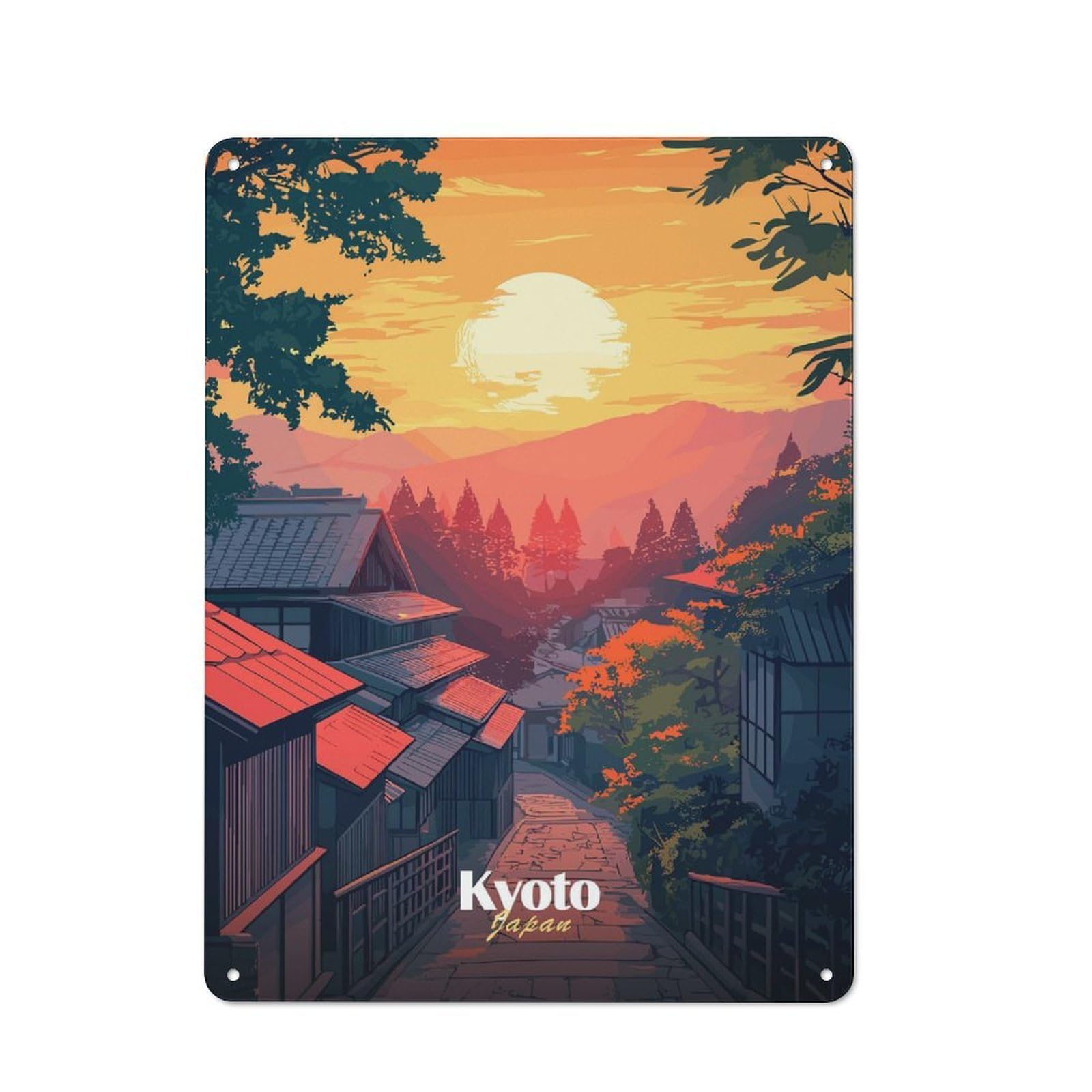 Junmoney Style-12 Metal Wall Sign 40X30cm Featuring Kyoto Sunset Landscape For Workshop Wall, For Room Styling Across Workshops And Hobby Rooms