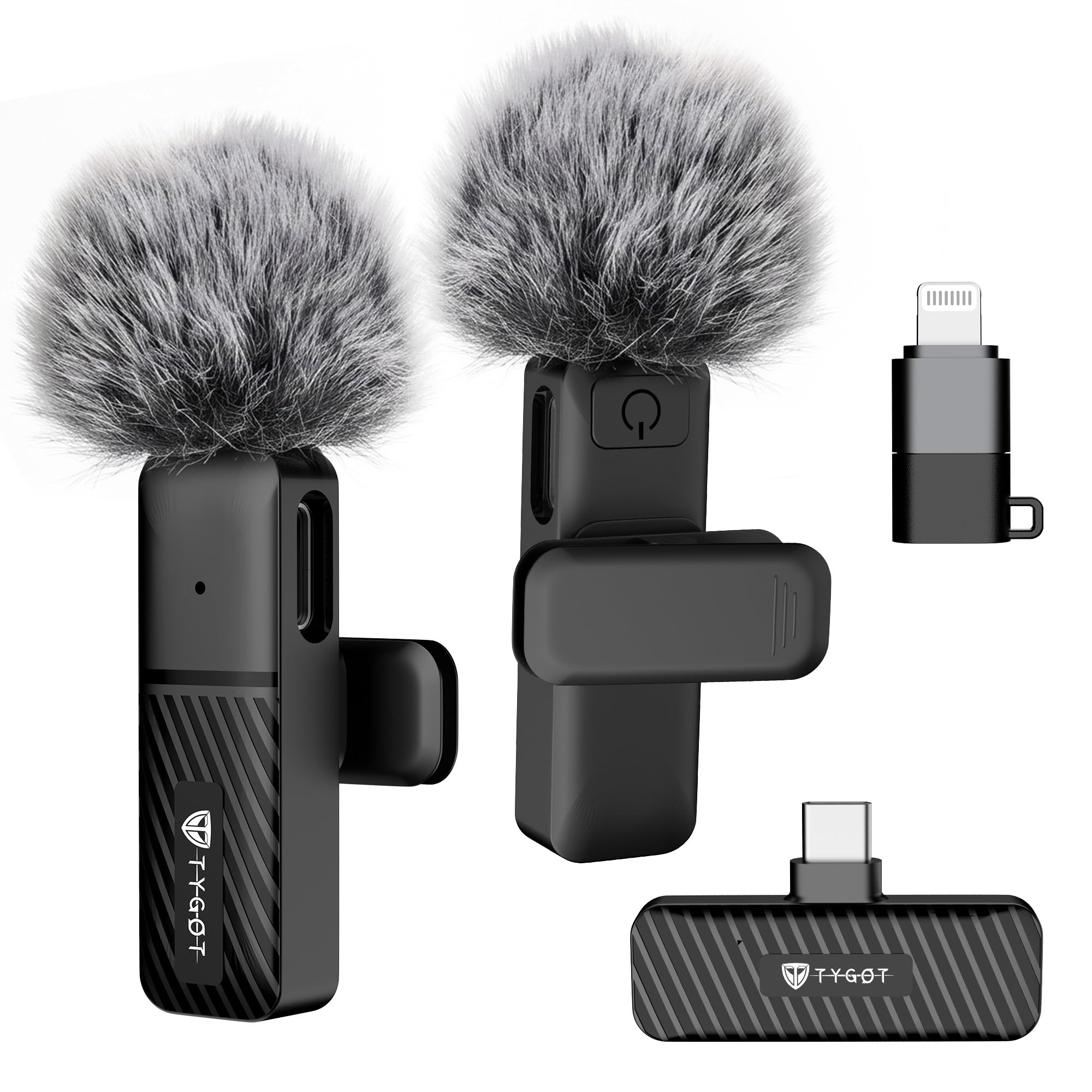 tygot wireless lavalier microphone for android & iphone dwm | noise reduction, plug & play, type-c receiver, lightning adapter, video & vlogging