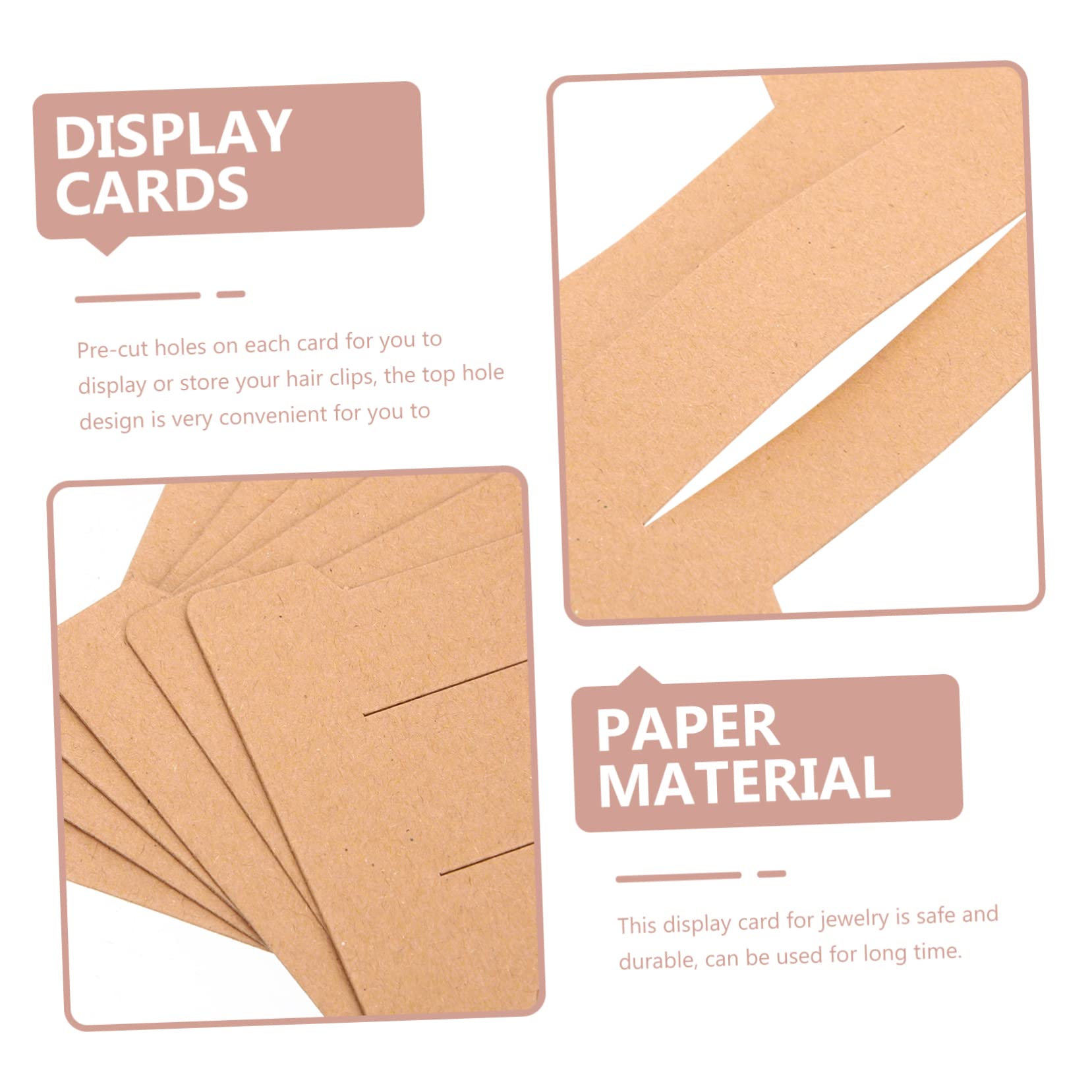Lot De 100 Cartes Présentation Kraft Pour Bijoux - 6x5 Cm - Trous Prédécoupés Pour Barrettes