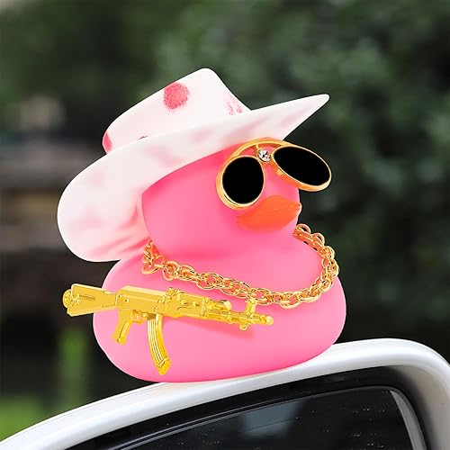 Miniatura 7 de wonuu Adorno de pato de goma, para decoración de tablero de automóvil, accesorios de decoración con sombrero, anillo de natación, collar, lentes de